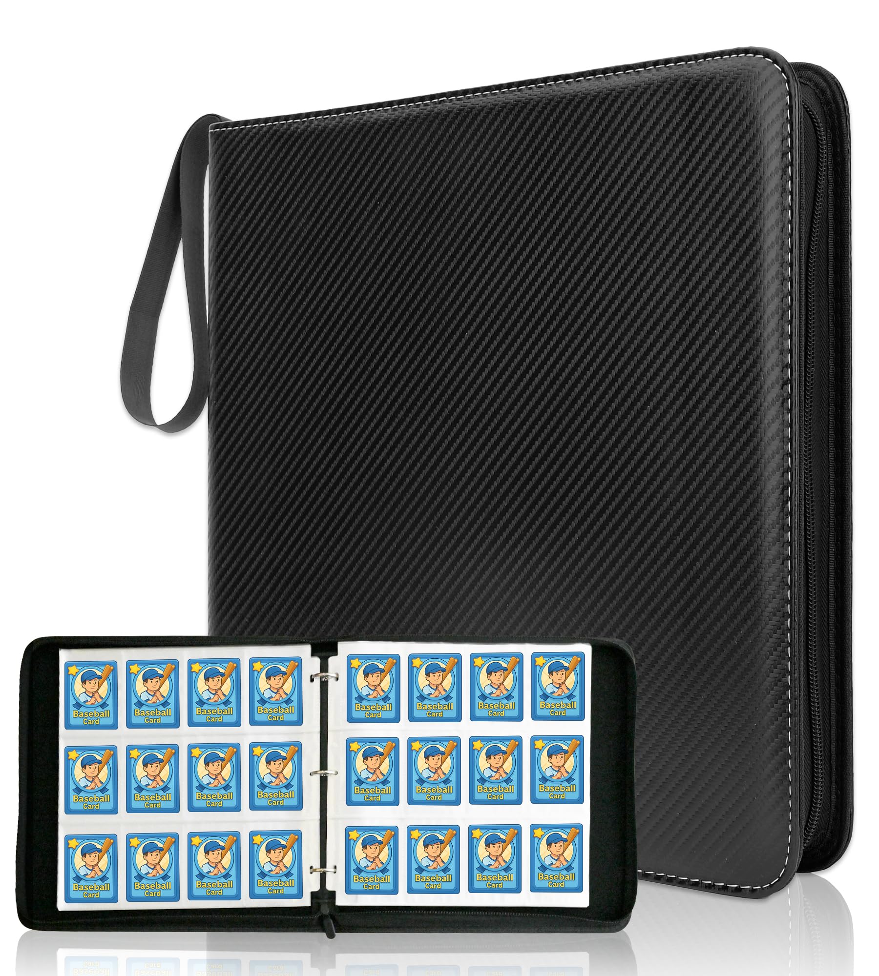 DOVEKERY Trading Card Binder 12 Pocket, 1200 Cards Collection Folder with 50 Sleeves, Zipper Card Organizer Album for Baseball, Football, Basketball Card, Black — image 1