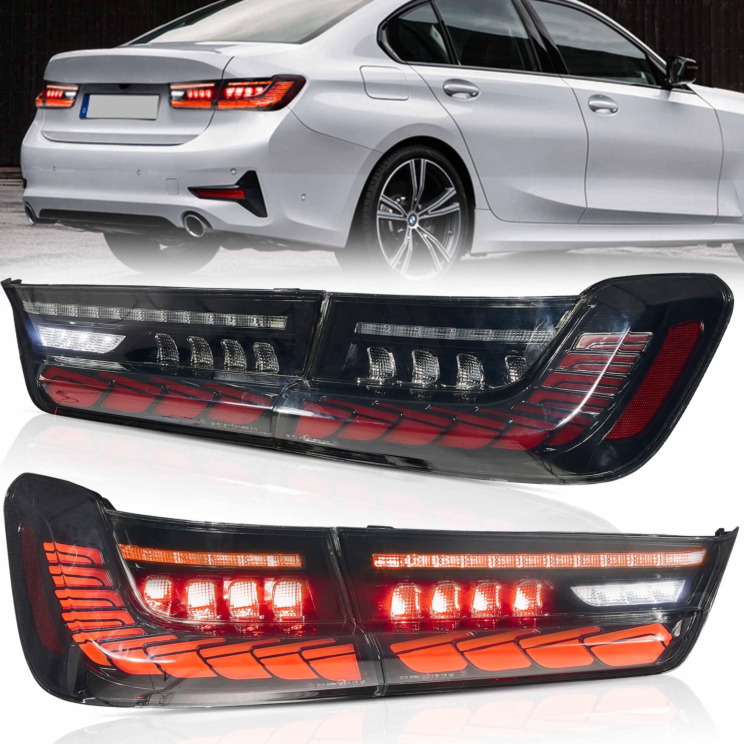 VLAND Tail lights Assembly Fit for 2019-2024 7th Gen BMW 3 Series G20/G28/G80, Red Sequential Turn Signal, Smoked