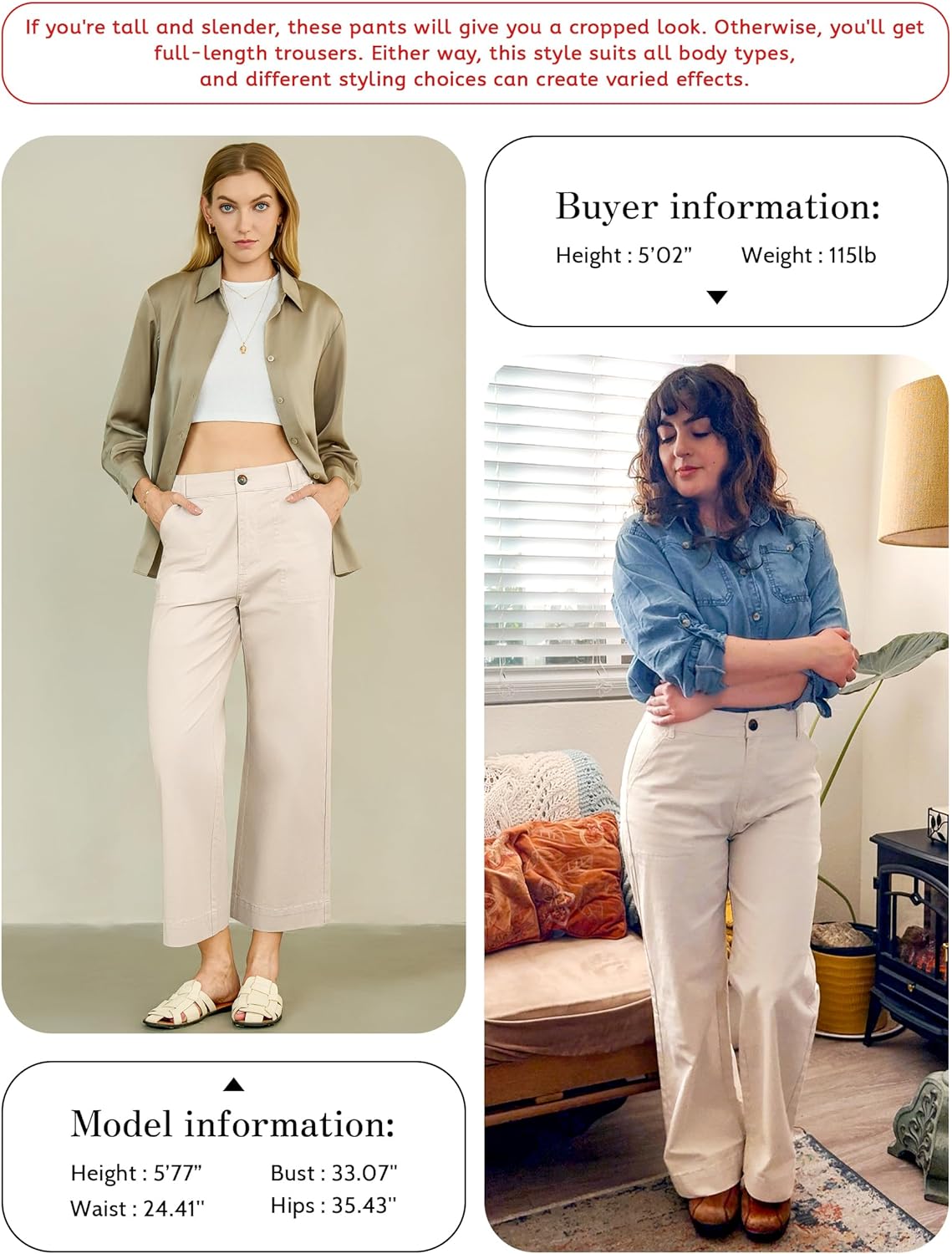 Eddoyee Womens Wide Leg Ankle Pants, High Waisted Straight Leg Stretch Casual Elastic Waist Cropped Pants - Image 5