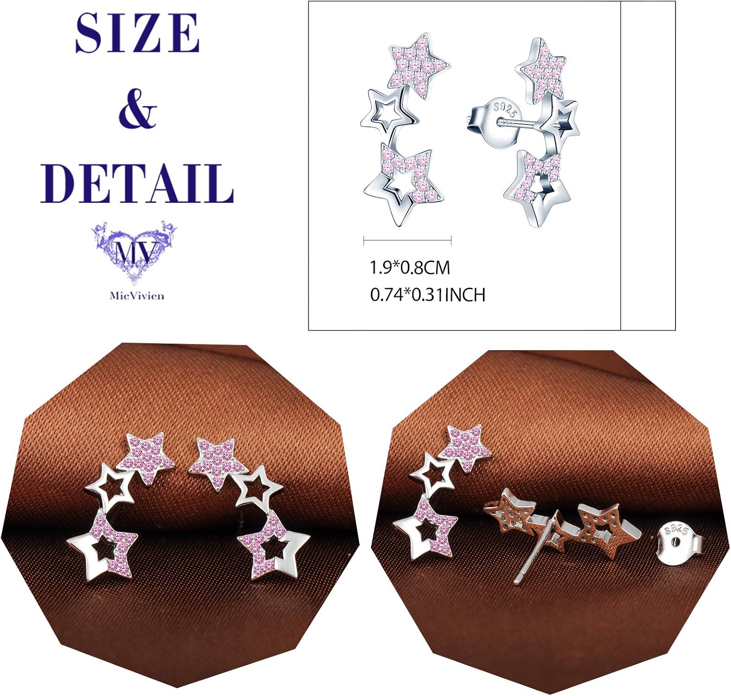 MicVivien Star Climber Earrings Women 925 Sterling Silver with Cubic Zirconia Hypoallergenic Ear Crawler Earrings - Image 3