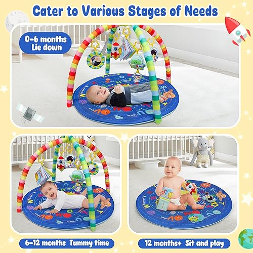 Miniatura 3 de OKOOKO Alfombra de juego para bebé, gimnasio de juego para bebés con arco, tapetes de juego con sistema Solor y gimnasios de piso, alfombrilla