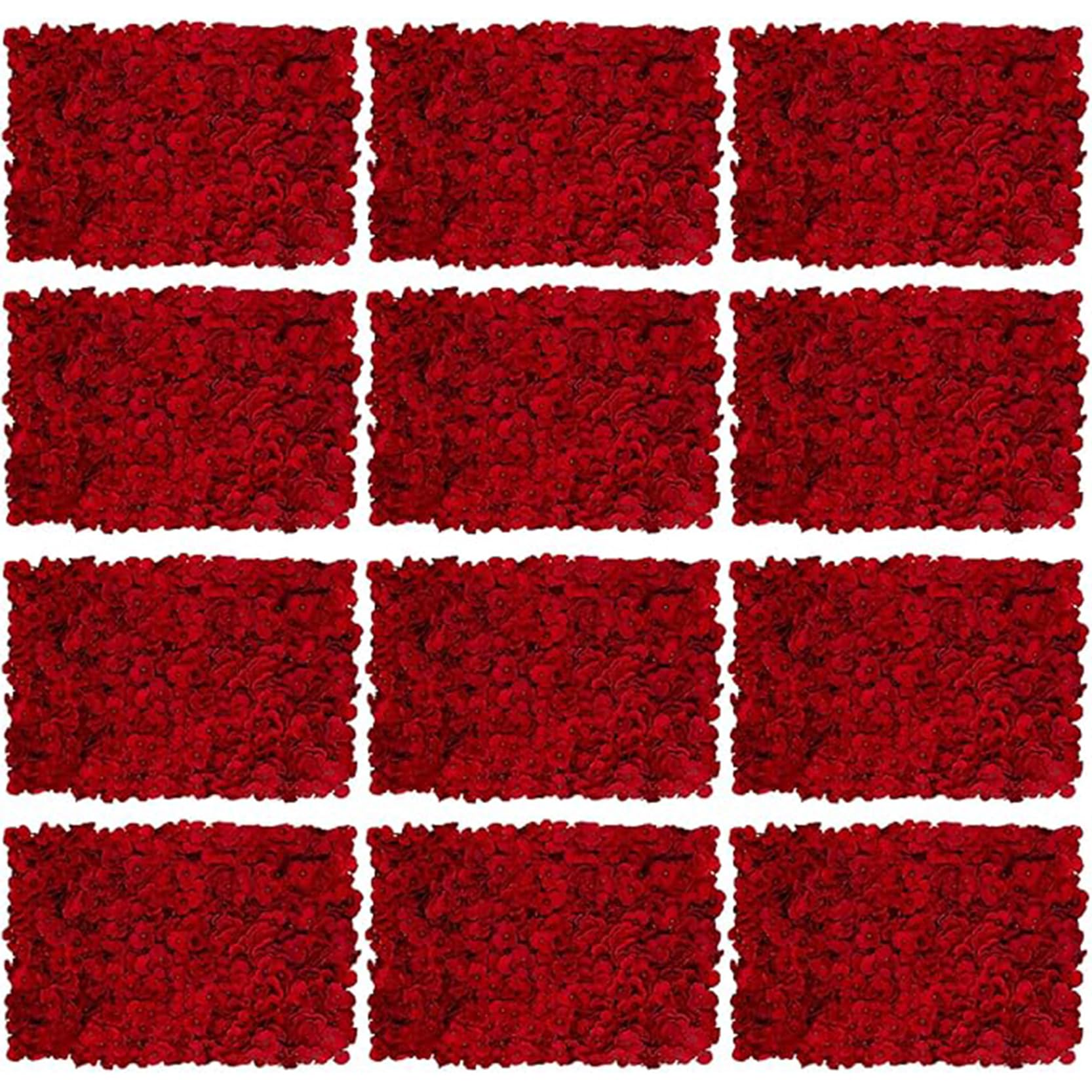 GOUZIBHD 23.6 x 15.7 Inch Artificial Flower Wall Mat Silk Flower Panels,Flower Wall Panel Backdrop Artificial Hydrangea Floral Panels for Wedding Party(Size:12PCS,Color:Red)