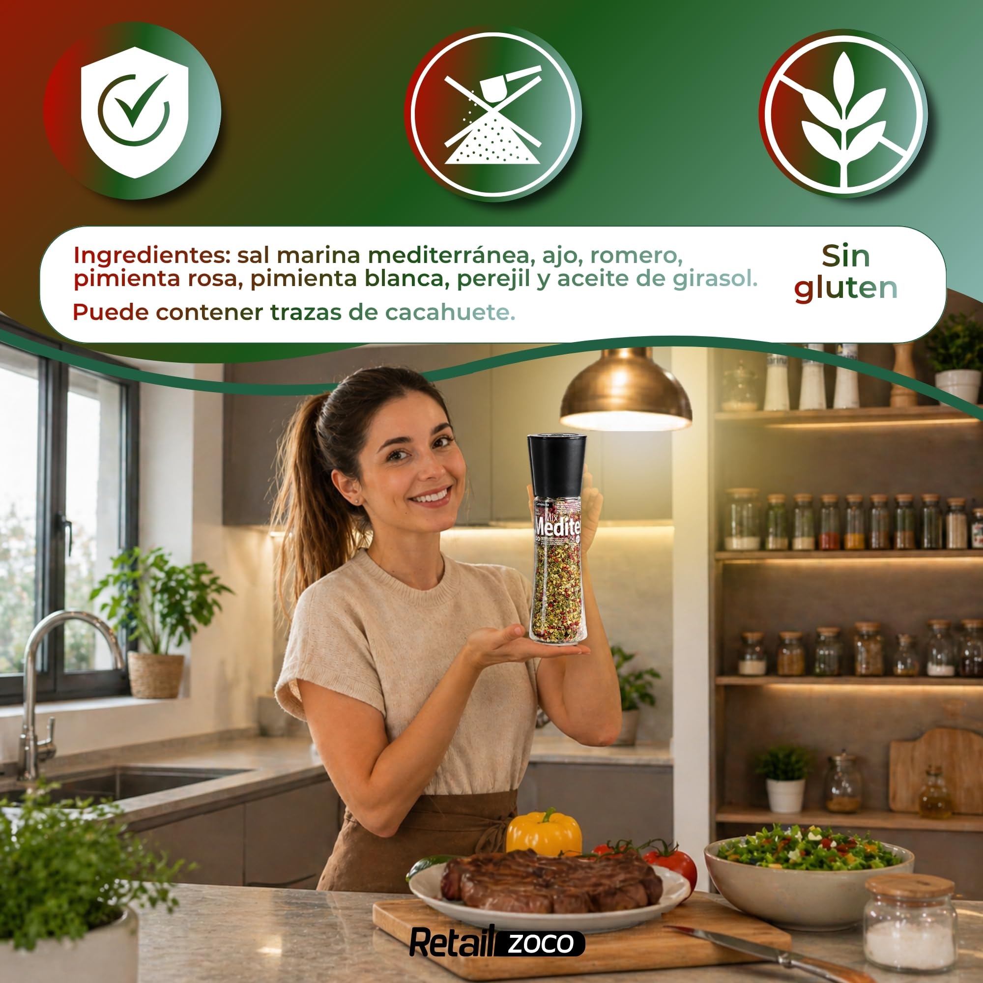 Sal Marina Mediterránea Mix Carmencita, Formato molinillo gigante, Ideal para Panes y crackers, Verduras, carnes y pescados, Ensaladas, Pasta, Marinados, Sin Gluten, Contiene 2 unidades de 190 g