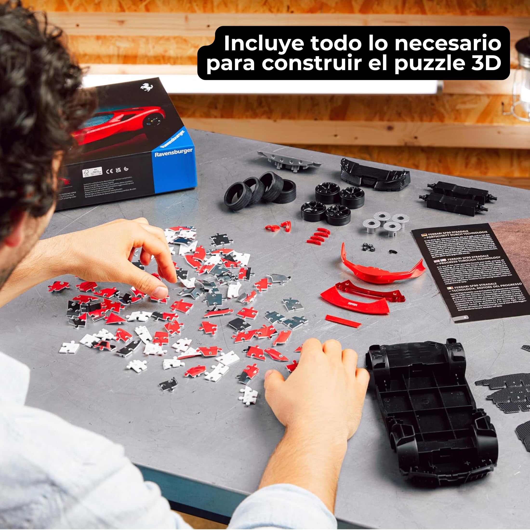 Ravensburger - Puzzle 3D: Ferrari SF90 Stradale, Maqueta de Coche para Construir, Puzzle Adultos y Niños 8 años o más, 108 piezas
