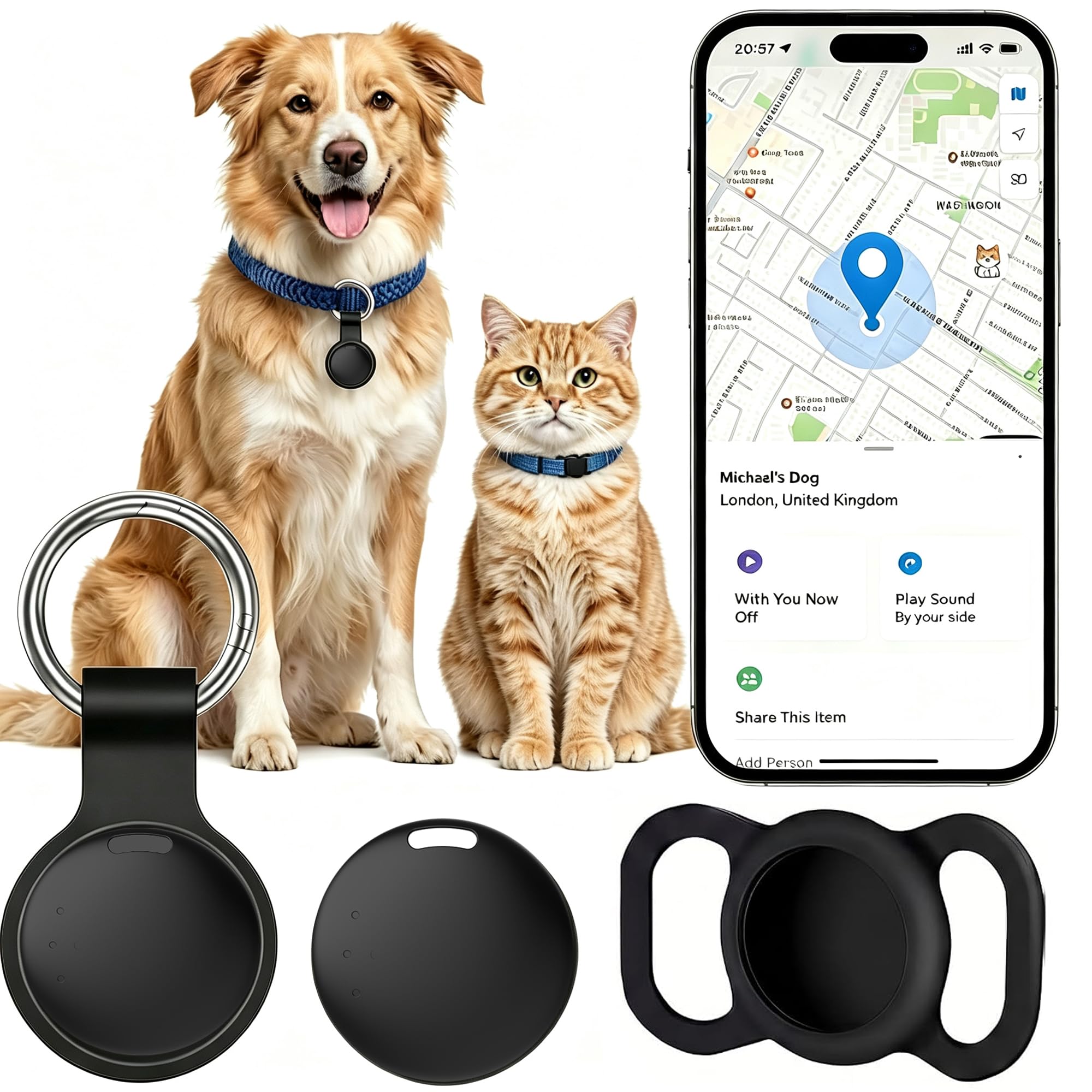 Collier de suivi de chat - Pas de frais, suivi GPS en direct, iOS et