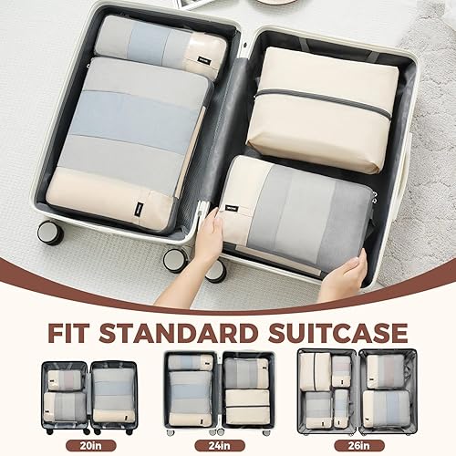 Miniatura 7 de BAGAIL 4 juegos6 cubos de embalaje de compresión para viajes, organizadores de embalaje comprimibles, accesorios de viaje para equipaje y maleta