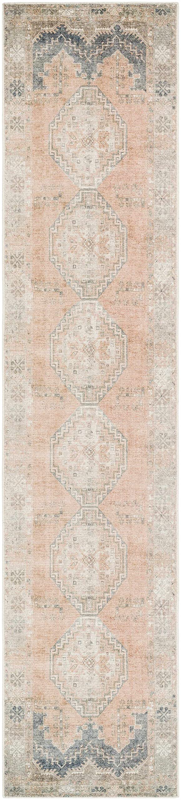 Hauteloom Carrabelle Hallway, Kitchen Machine Washable Runner Rug - Traditional - Blue, Ivory, Brown - 2'7
