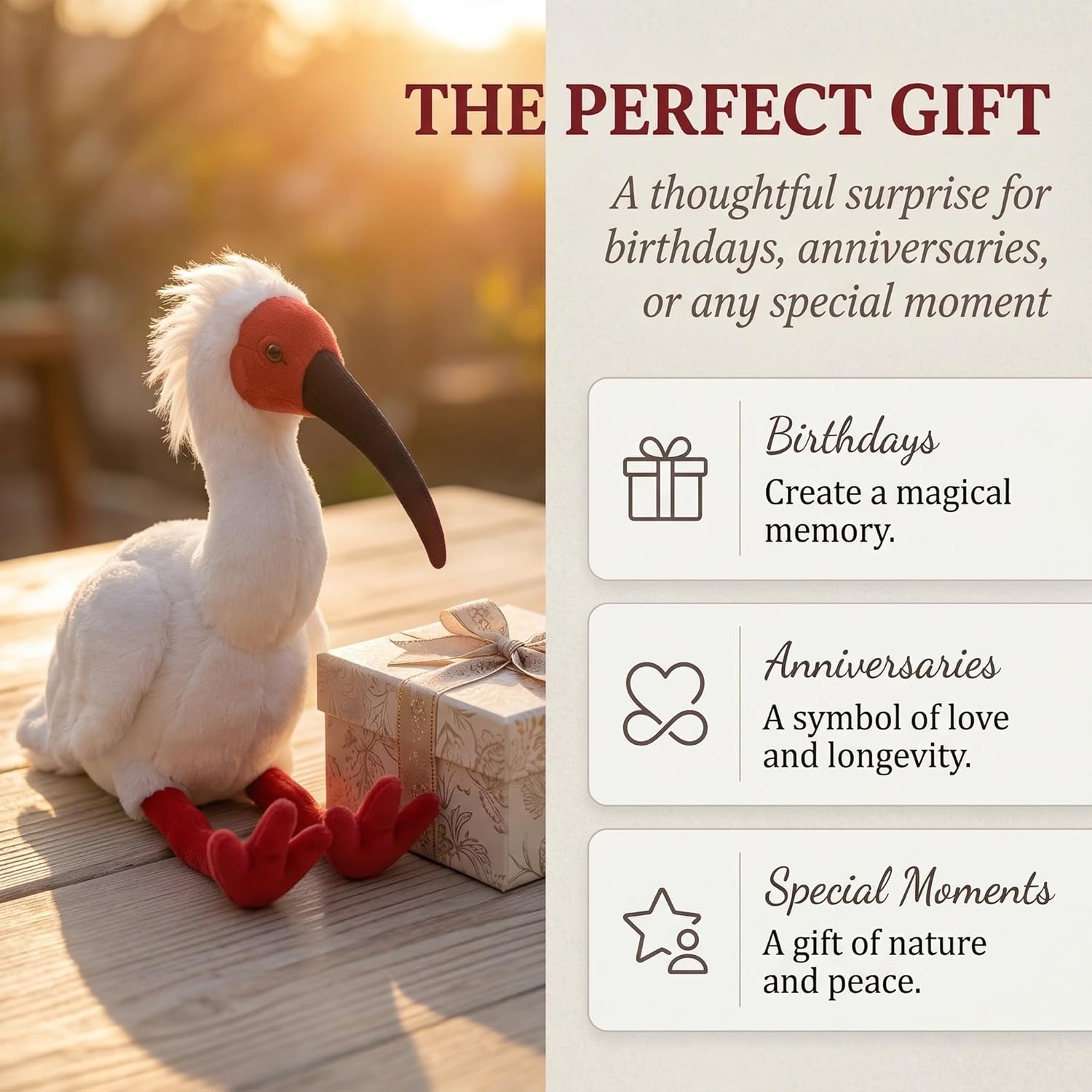ZHONGXIN MADE Simulation Crested Ibis Plush Toy - Realistic Red Bird, Lifelike Animal Spoonbill Stuffed Toy, Birthday Gift for Kids, 10.6 Inches