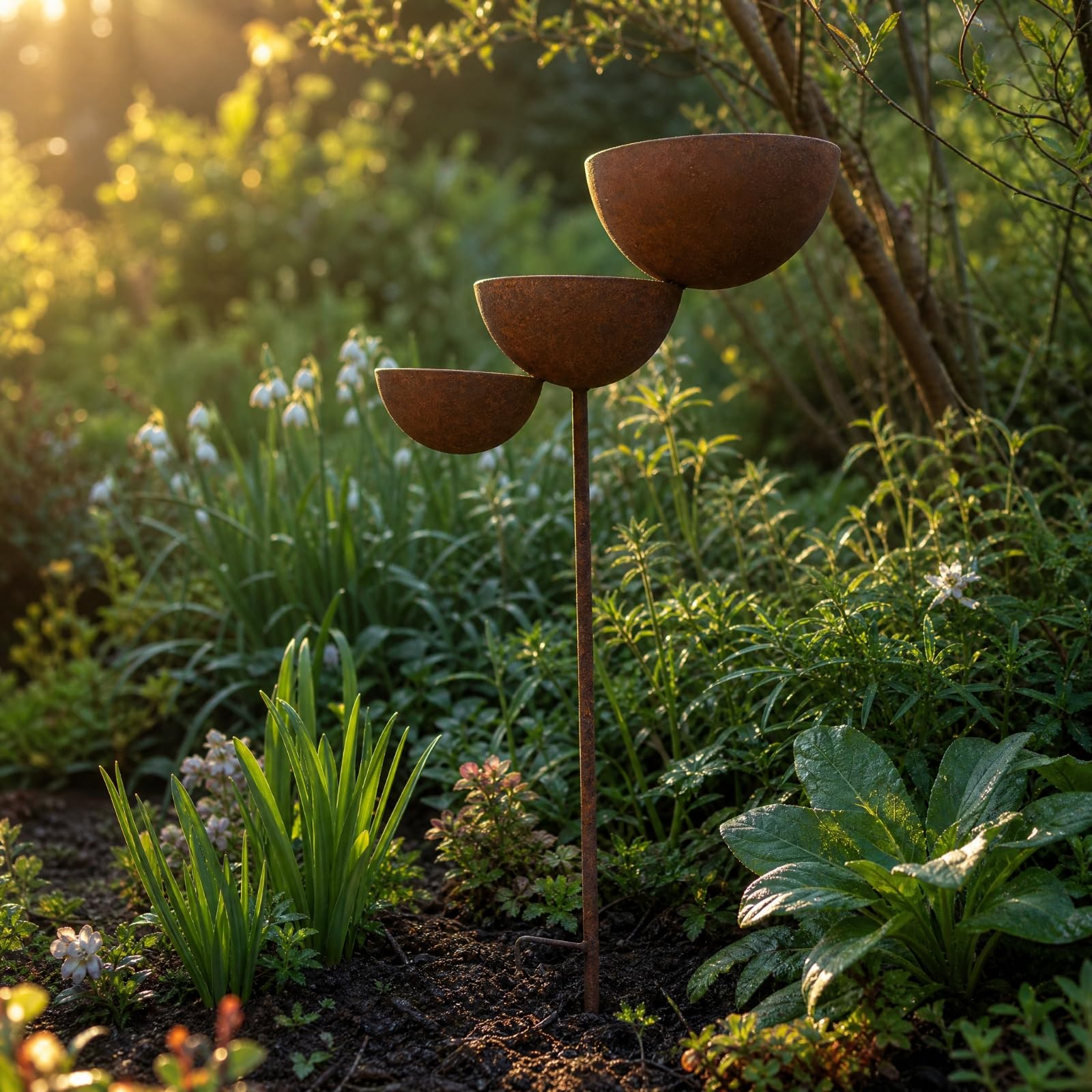 Vogelstation mit DREI Schalen freistehend Vogeltränke mit Futterschale Vintage Futterstation für Gartenbesitzer
