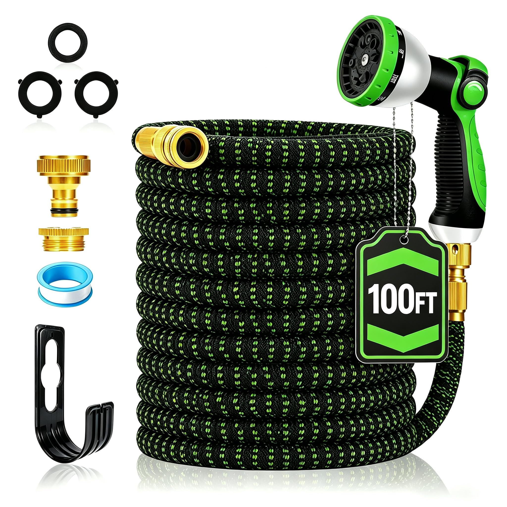 Yofidra Black-Green Garden Hose Pipe Expandable 75Ft, With 10 Functions Spray Nozzle