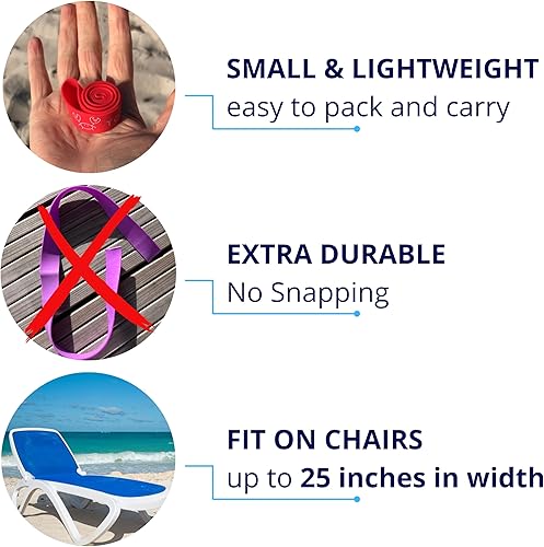 Miniatura 3 de Bandas de toallas (paquete de 6), para sillas de playa, piscina y crucero, extra duraderas, sin engancho, esenciales para cruceros y playa, gran