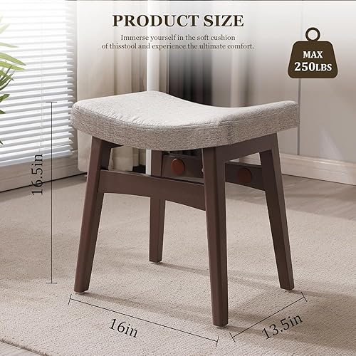 Miniatura 2 de Taburete de tocador, taburete con cojín de sillín, moderno banco otomano con patas de madera maciza y asiento tapizado para entrada, dormitorio,