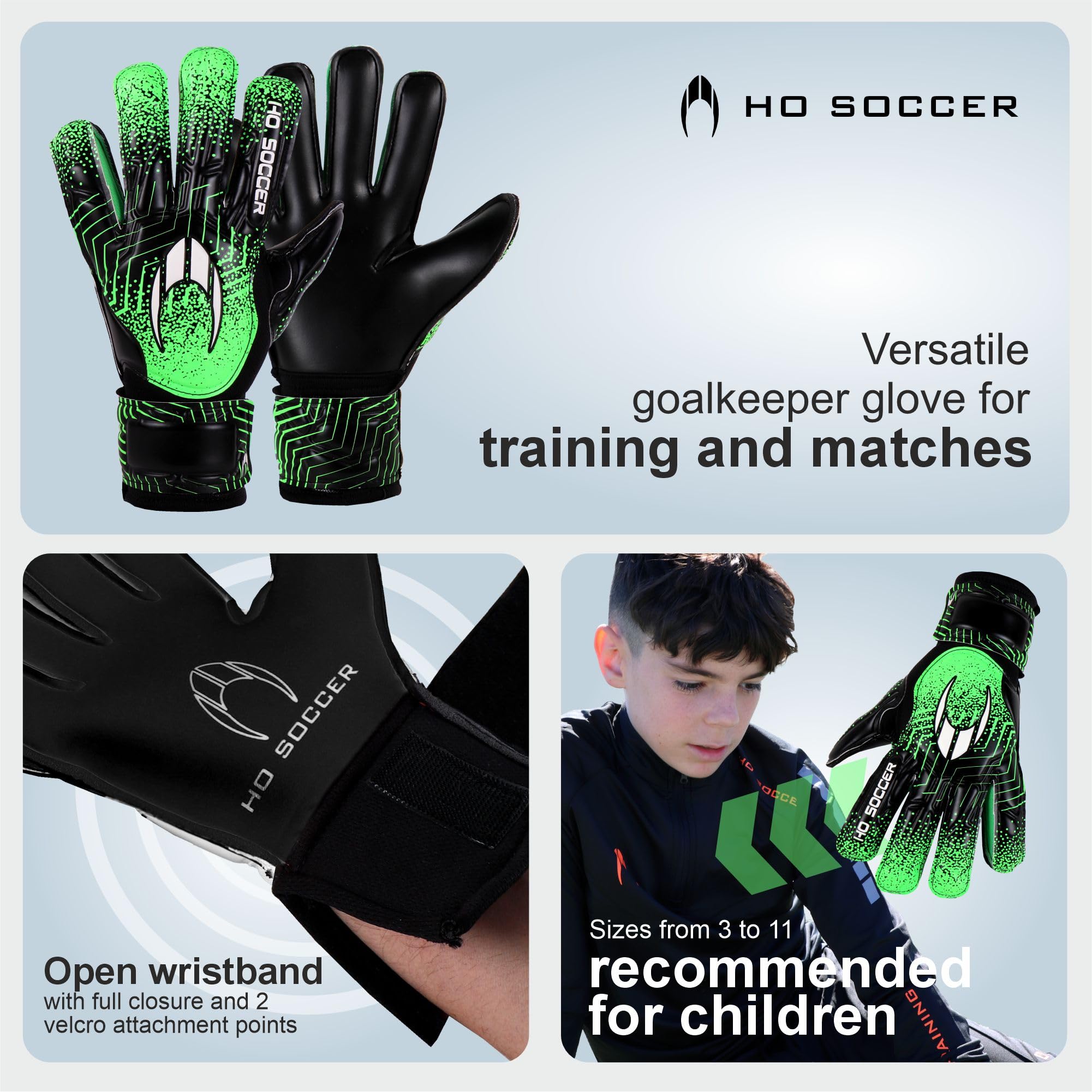HO Soccer Force Green rękawice bramkarskie, Unisex dzieci, czarne/zielone, 3