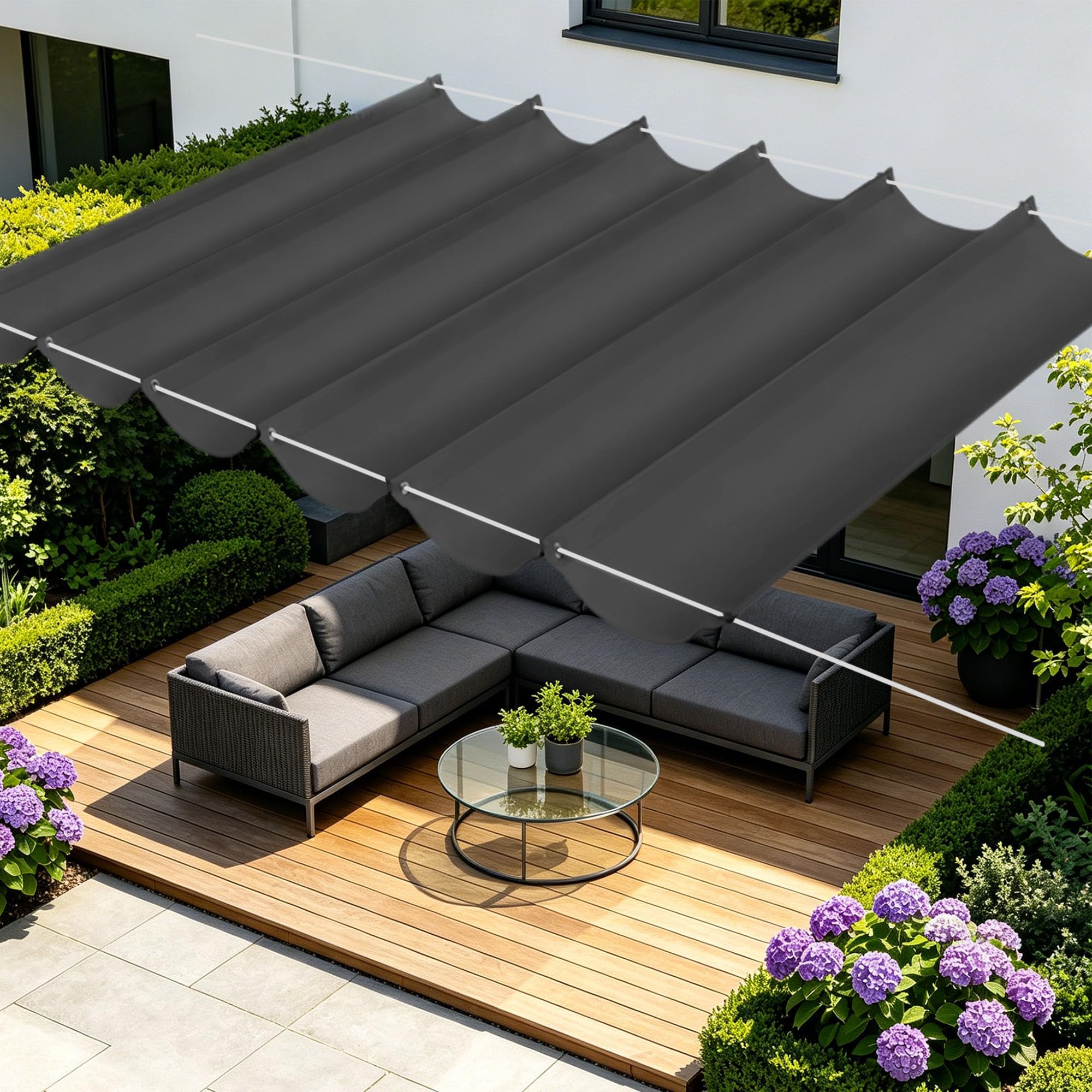 Voile ombrage 900x400 cm grande terrasse et repas ombragé dans le jardin