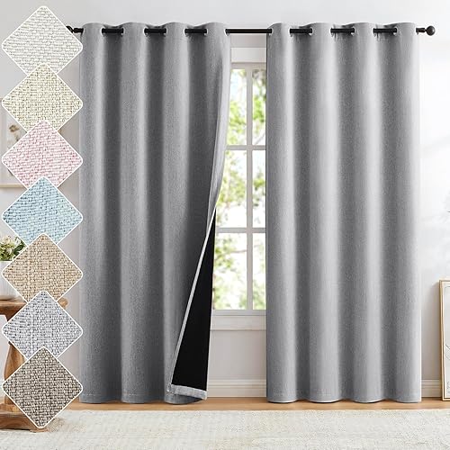 Miniatura 13 de Cortinas de lino natural opacas para dormitorio de 84 pulgadas de largo, con aislamiento térmico y reducción de ruido, paneles de cortina de tejido