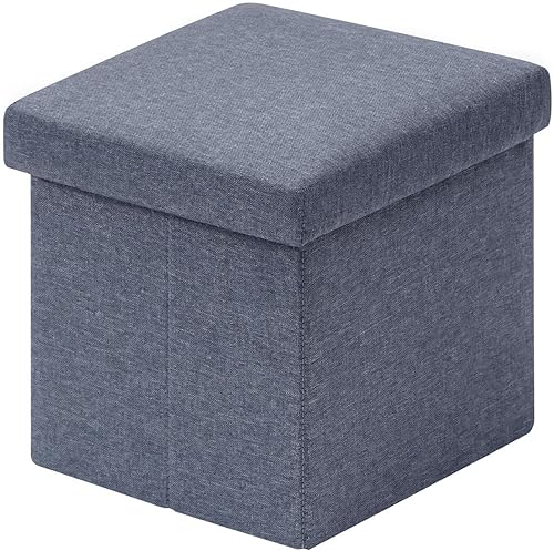 B FSOBEIIALEO Cubo otomano de almacenamiento, asiento de pie pequeño de lino, para sala de estar, dormitorio, oficina en casa, reposapiés de Azul
