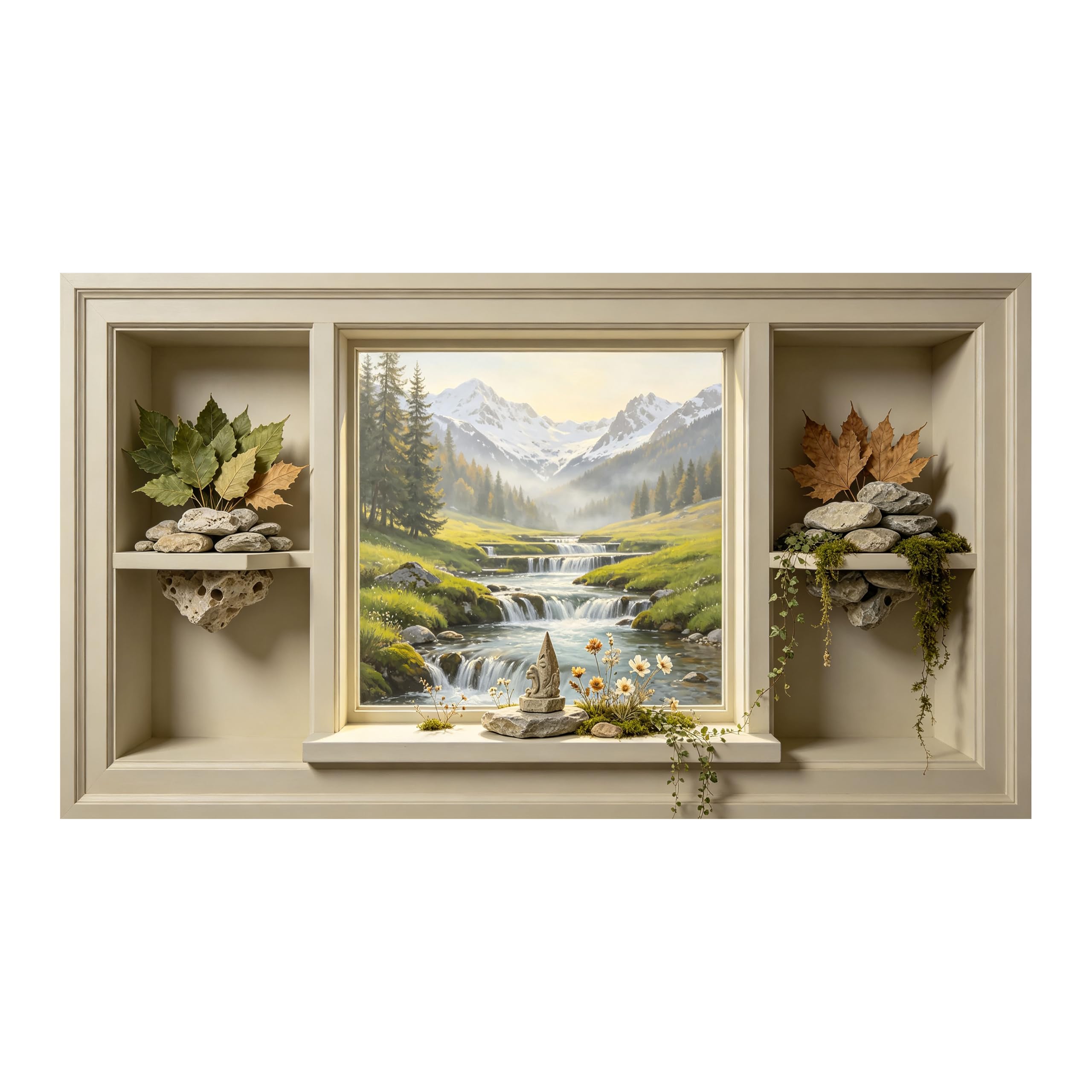 Yzpallescene Art260711254 3D Framed Wall Art Alpine Waterfall Mountain Landscape Rustic Window View Large Size Selfadhesive Removable Wall Decor Prints Artwork For Living Room Bedroom Office