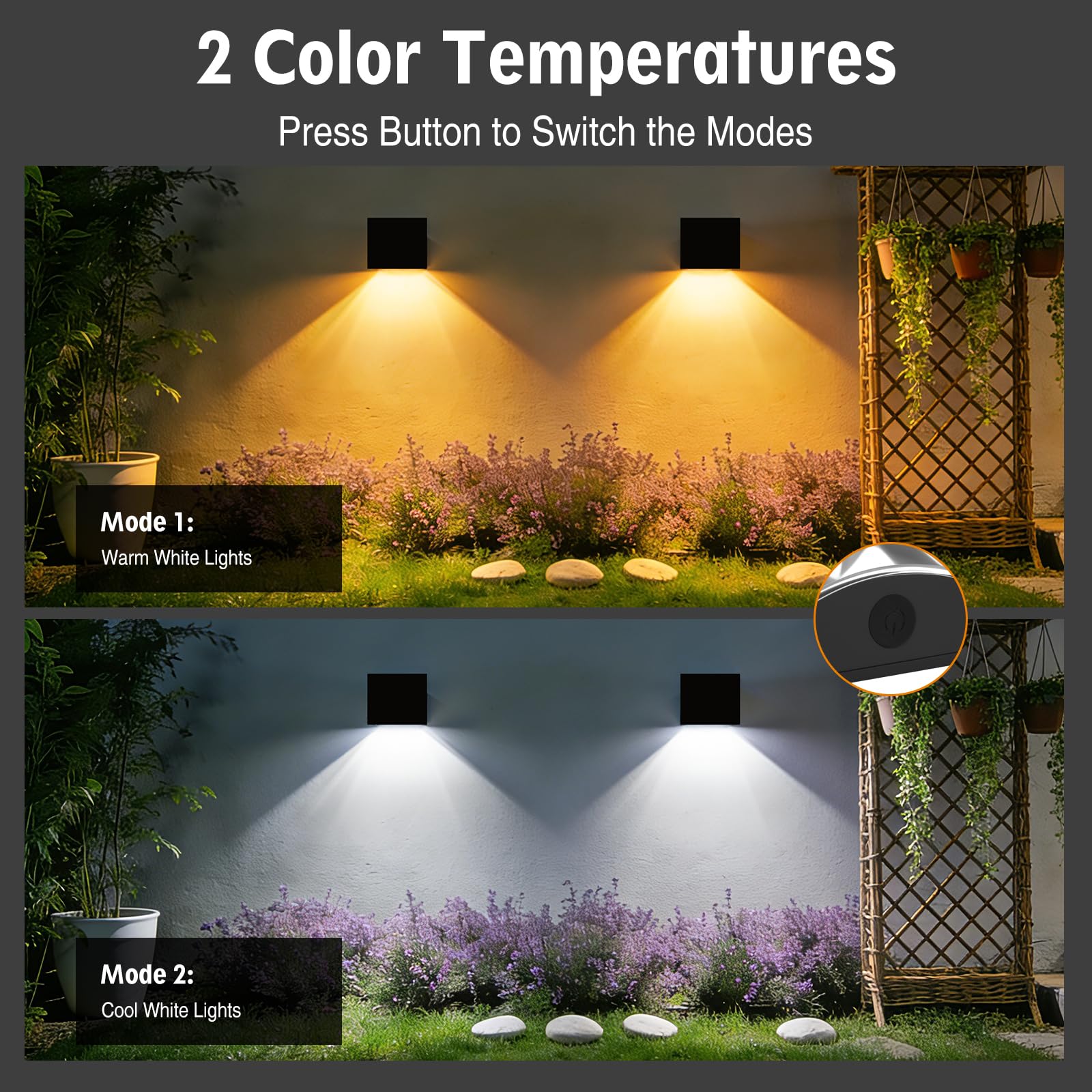 Solar Wandleuchte Aussen, 2 Stück Solarlampen für Außen Garten mit 2 Beleuchtungsmodi, IP65 Wasserdichte Wandleuchte Solarleuchten Zaun Licht für Wand Terrasse Garten Stufen Treppen Zäune