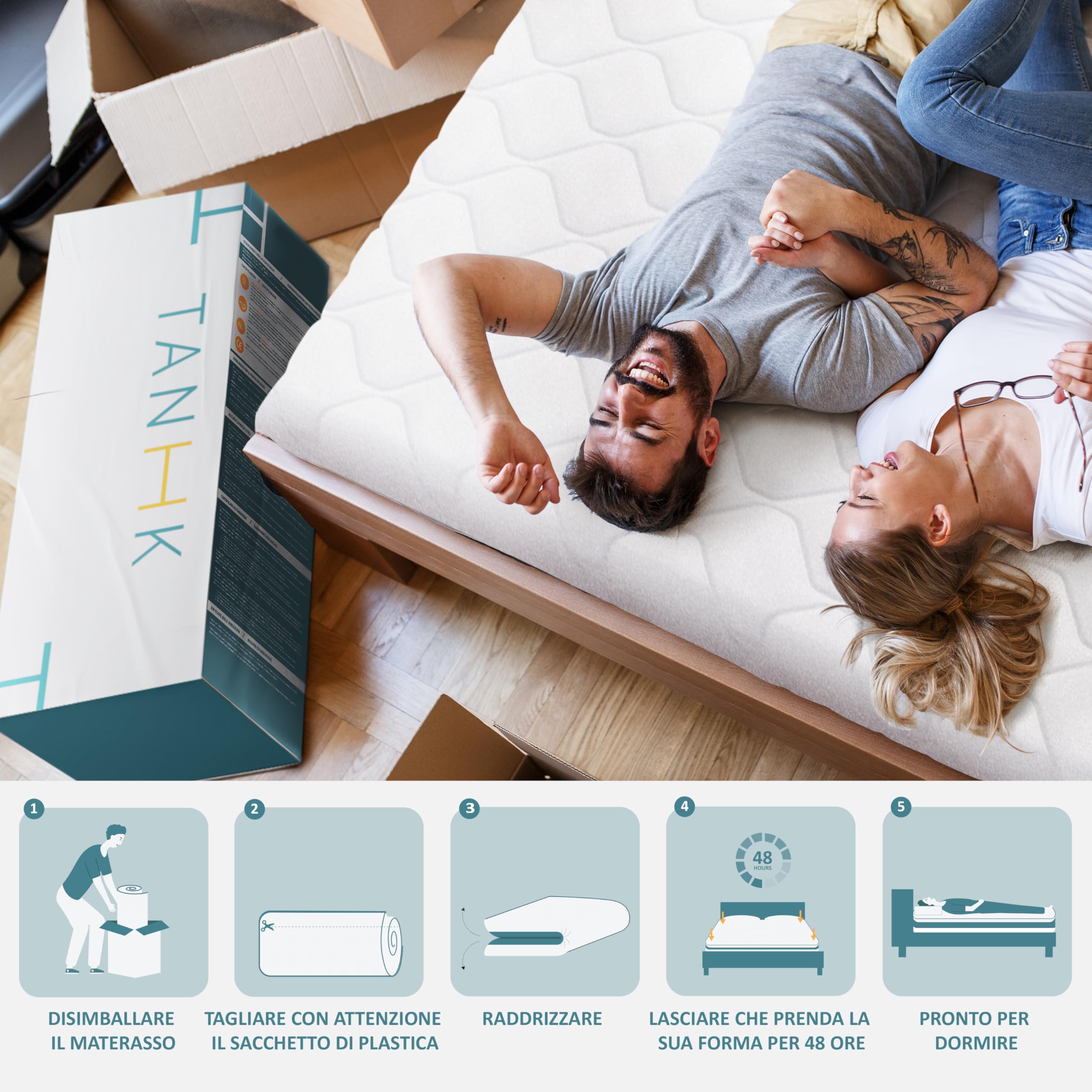 TANHK Materasso in Memory Foam a doppio strato Hypersoft Smart | Supporto ortopedico con tecnologia avanzata di circolazione dell'aria | Tessuto ipoallergenico e traspirante, Made in Italy, 150 x 190