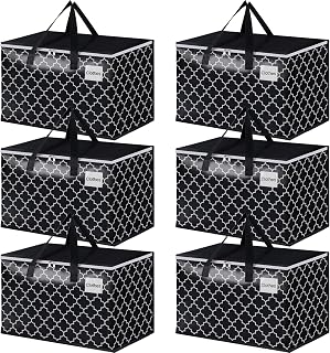 HomeHacks Heavy Duty Moving Bags with Tag Pockets, Collapsible Storage Totes for Moving, Camping & Travel -Foldable Packing Boxes, Zipper Handles, Black(6 Packs, 125L)