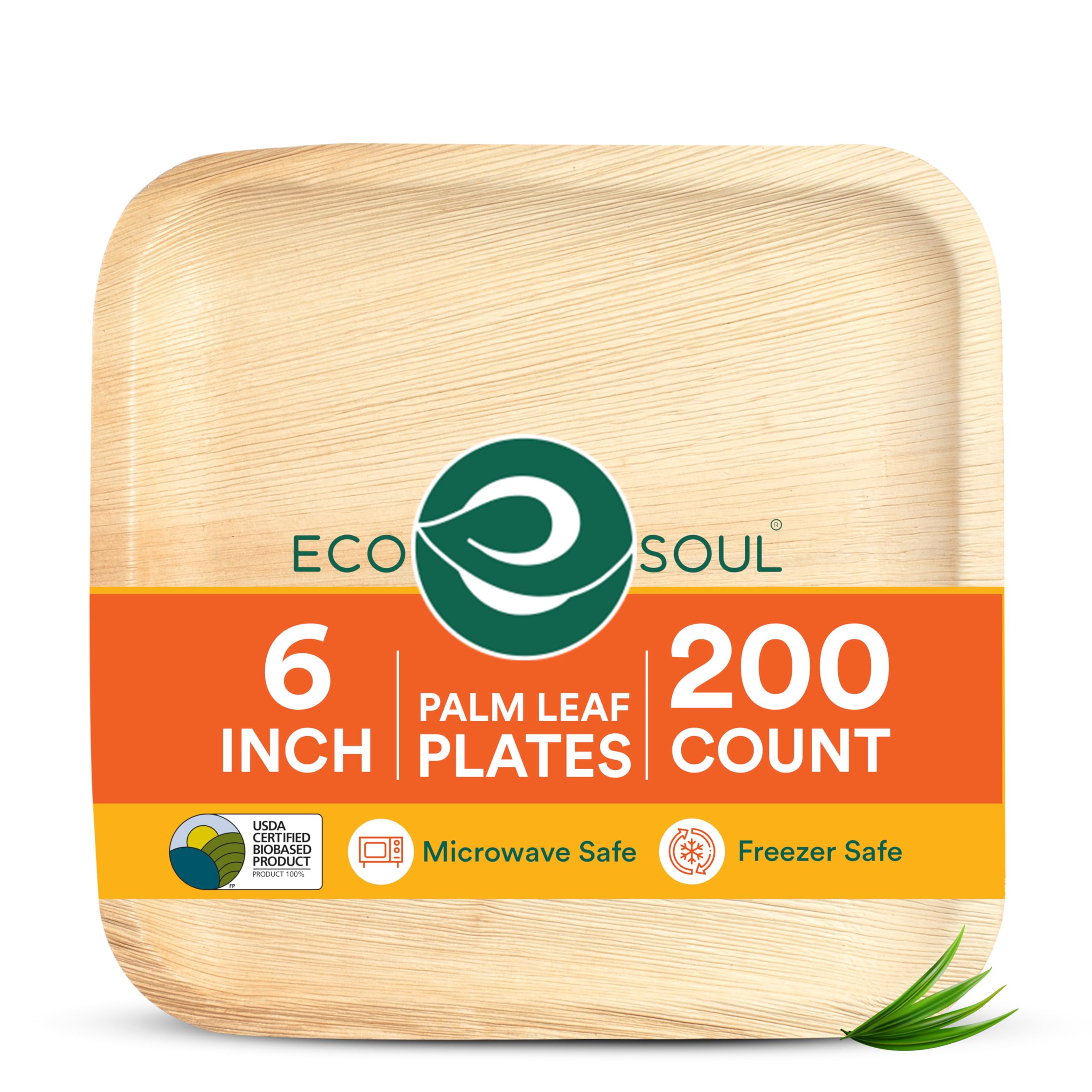 Palm Leaf Plates 6" Square (200 Count) - Disposable, Eco-Friendly, Biodegradable Bamboo Appetizer Plates - Perfect Dinnerware for Parties, Weddings, Events & Holidays