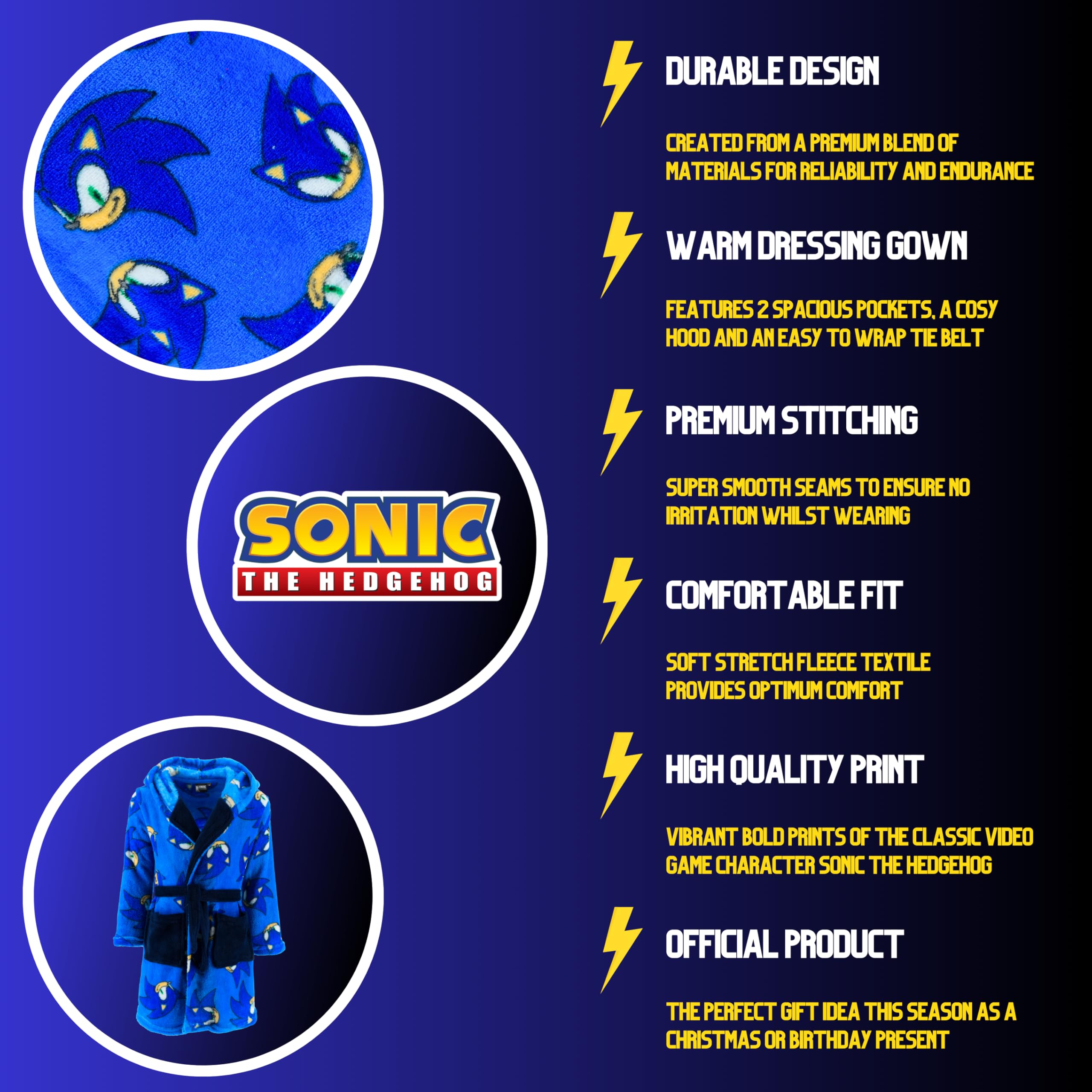 Sonic The Hedgehog Robe de Chambre pour Garçons, Doux Robe pour la Maison des Enfants, Cadeau pour Garçons, Tailles 3 à 8 Ans