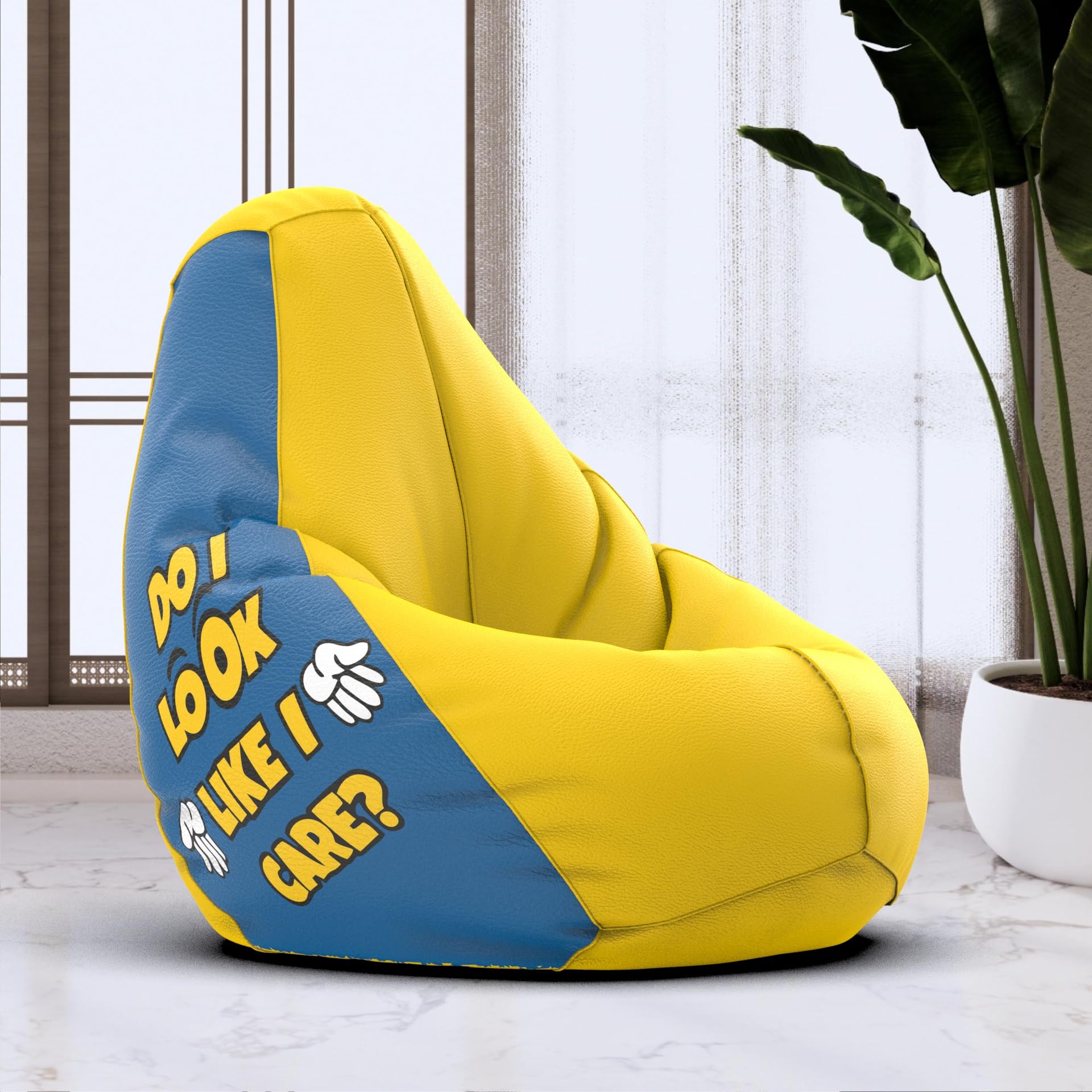 Bean Bag Chair Cover | Size: 6XL | Color: Do I Care - Yellow Blue | Without Beans | Premium Leatherette Cover (CMF 2520)-image-26