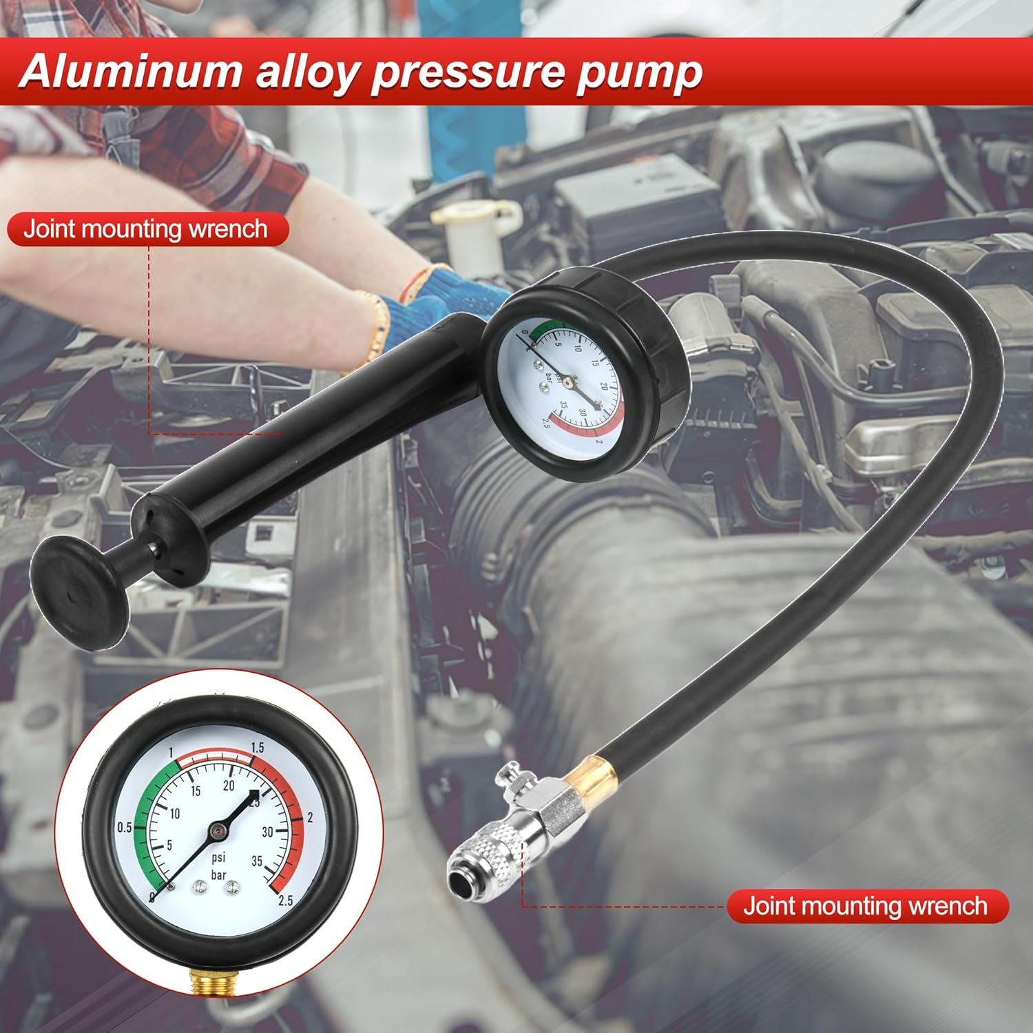 28PCS Universal Automotive Water Tank Leak Test Detector Pneumatic Vacuum Coolant Change Set，Radiator Coolant Pressure Tester Vacuum Refill Tool Kit (Red 2)