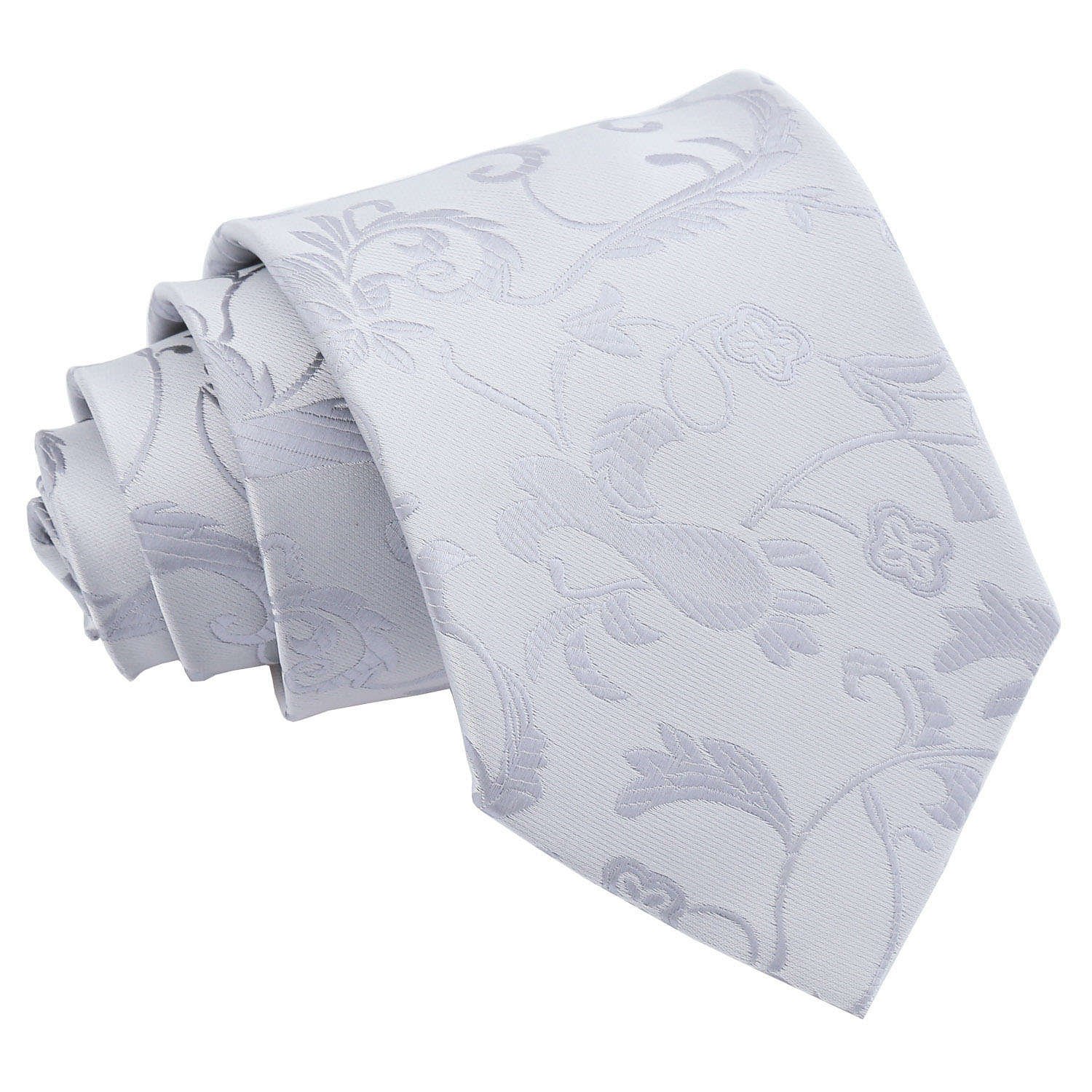 DQT Mens Passion Floral Jacquard Tie - 9cm Classic Width Wedding & Formal Necktie - Silver