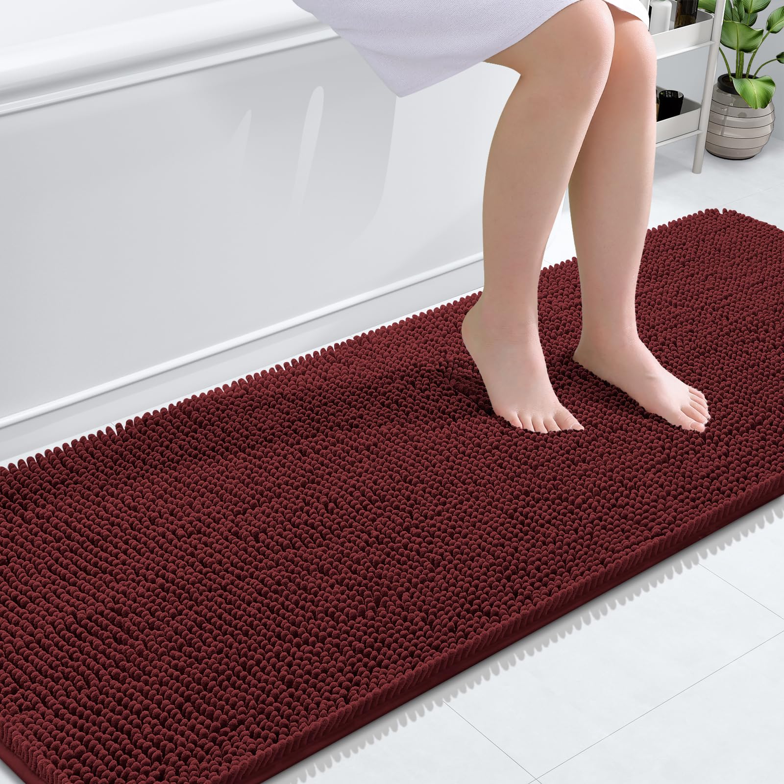 OLANLY Bathroom Runner Rugs 70x24, Extra Soft Absorbent Chenille Bath Rugs | Andorra Red-Brown, Quick-Drying Rubber Backing, Machine Washable Long Bath Mat for Bathroom Floor, Tub and Shower, Home Decor