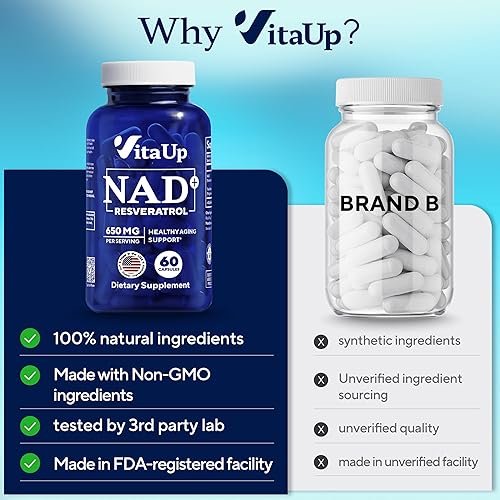 Miniatura 6 de Suplemento de resveratrol NAD+ - Suplemento Trans Resveratrol NAD fabricado en Estados Unidos de 650 mg - Cápsulas de dinucleótidos de nicotinamida