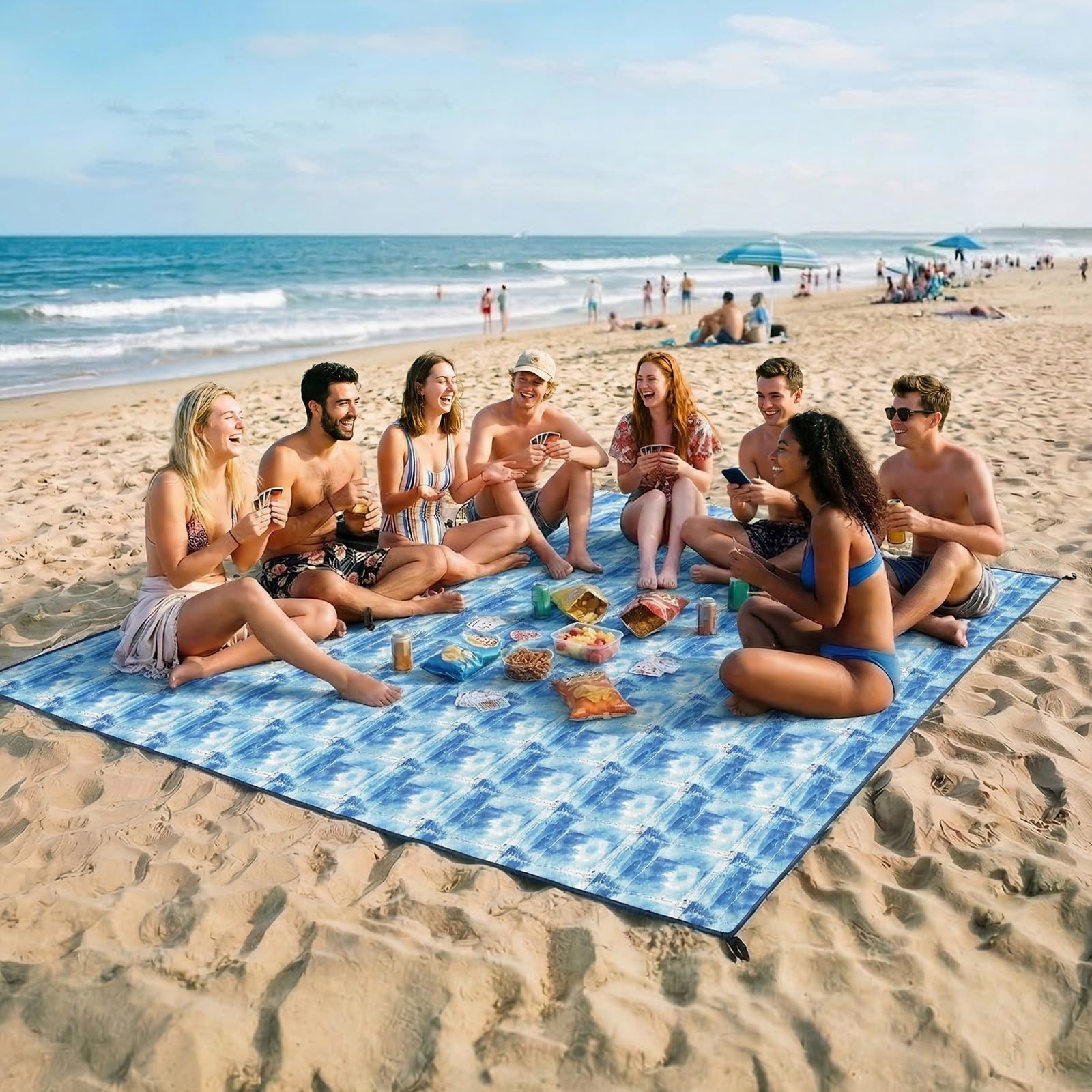 Beach Blanket Sandproof Waterproof,274 x 305 cm Extra-Large Beach Mat with Stakes &Travel Bag,Lightweight,Quick Dry,Portable Picnic Mat Beach Essentials for Outdoors,Cruise,Picnic,Camping,Sailing Boat