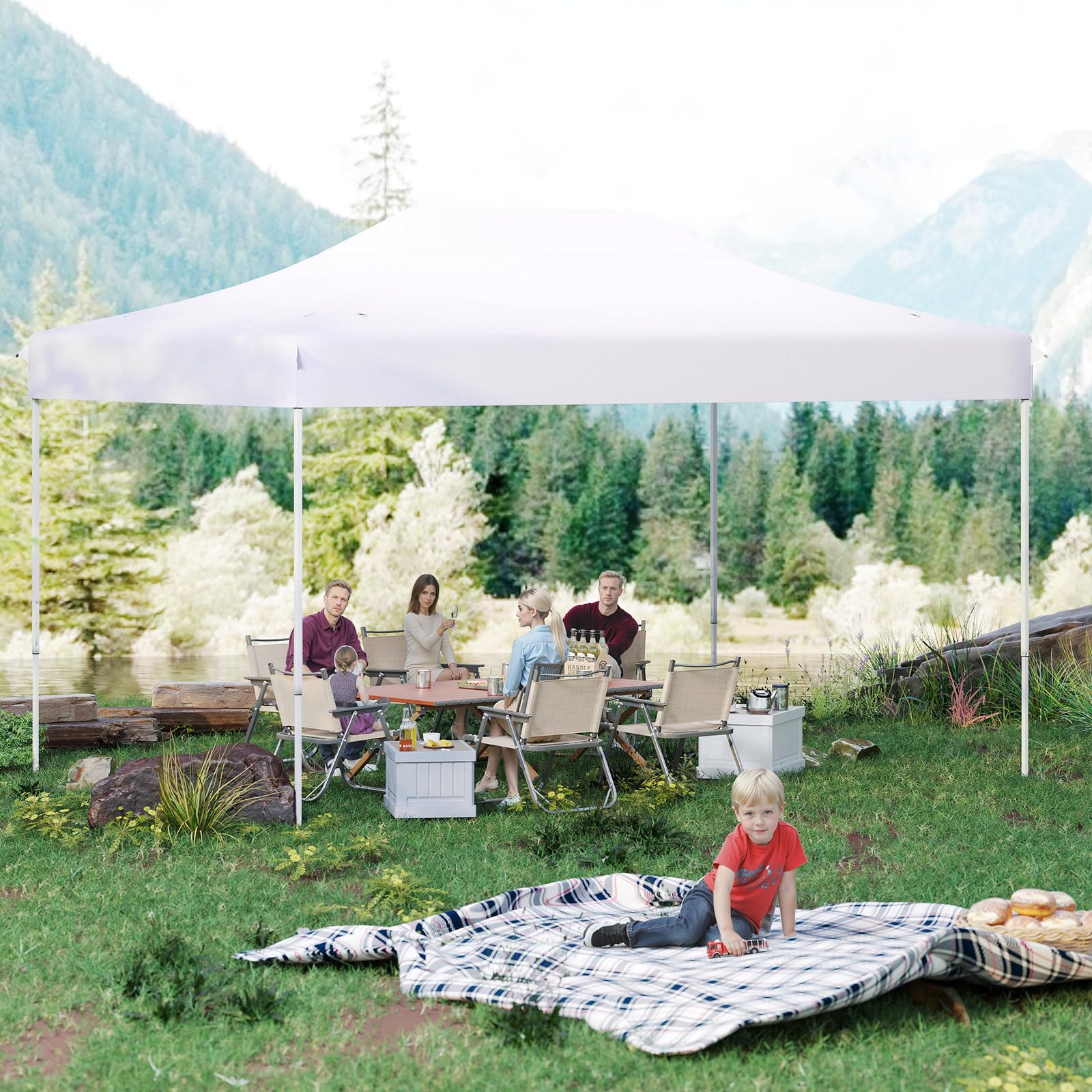 COSTWAY Gazebo Pop-up Pieghevole 3 x 4,5 m, Gazebo da Giardino Impermeabile Altezza Regolabile con Fori di Drenaggio, Tenda da Giardino Antivento con Borsa di Trasporto a Ruote (Bianco)