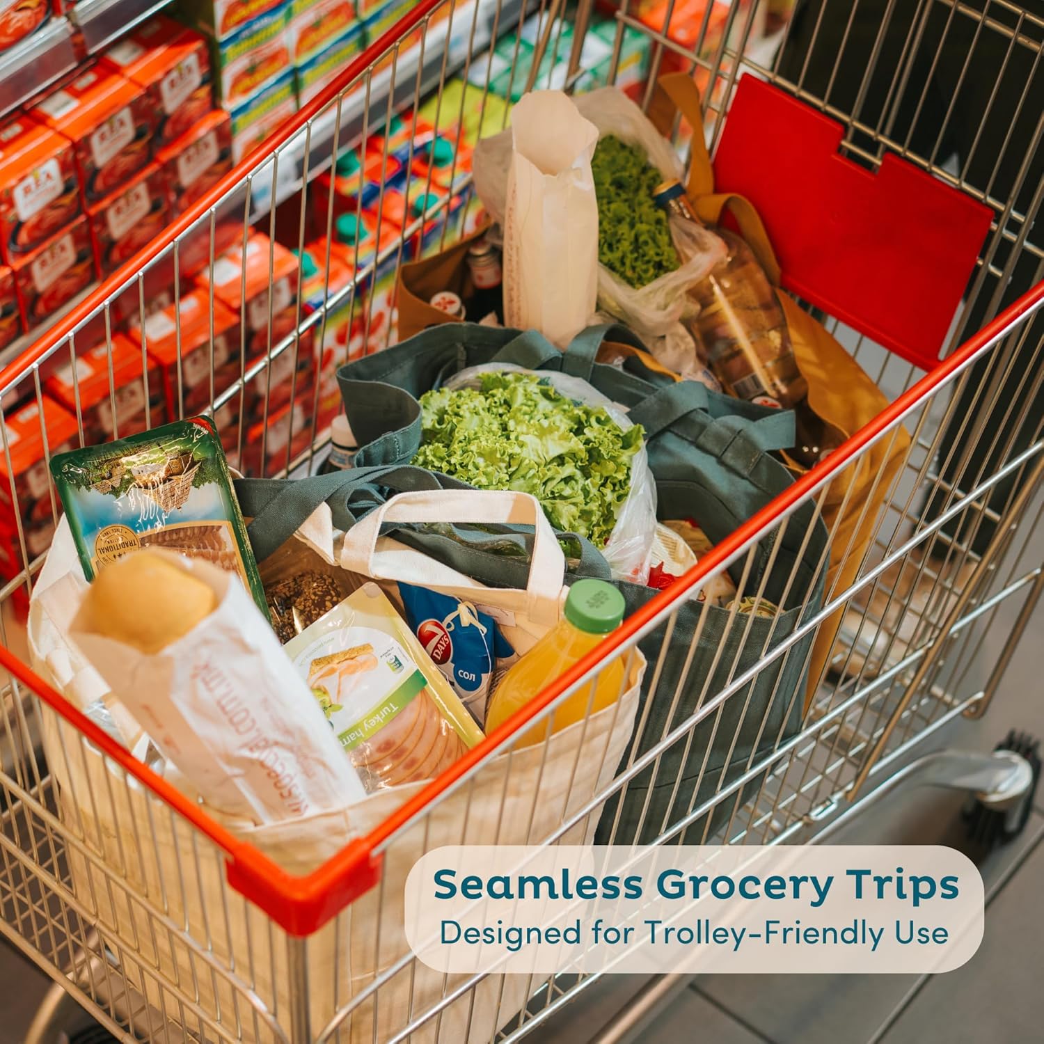 Nook Theory 3-Pack Reusable Grocery Bags - Heavy Duty, Large 12 Oz Cotton Canvas Reusable Shopping Bags With Pockets, 100% Cotton Cloth Grocery Totes, Foldable Multi Compartment (Ocean) - Image 10