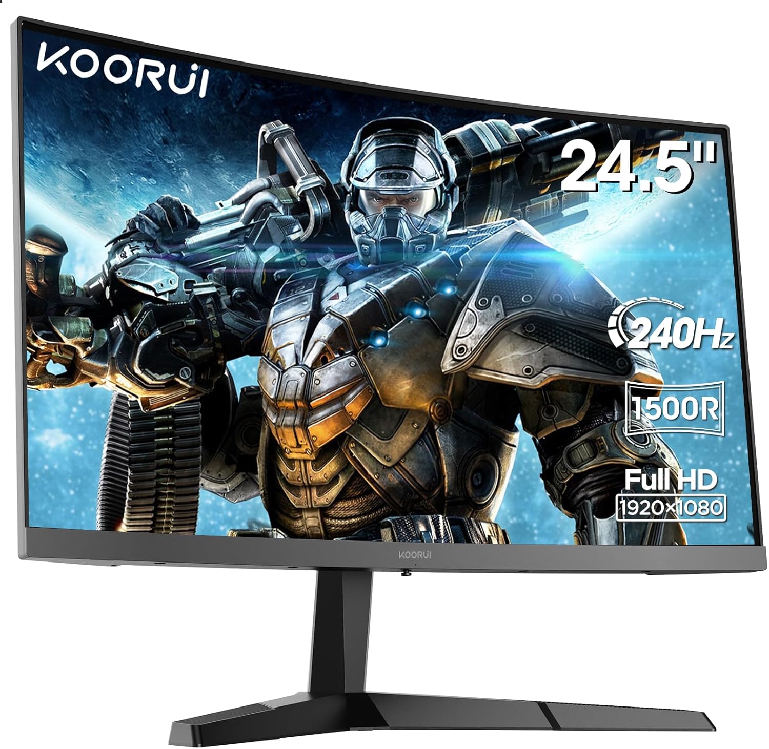 KOORUI 24.5" 240Hz Curved Gaming Monitor, 1ms GTG, FHD 1080P 1500R,90% DCI-P3, HDR10, 3000:1 Contrast,Adaptive Sync, HDMI 2.0/DP 1.4(Cable Include), VESA 75x75 -G2511XC