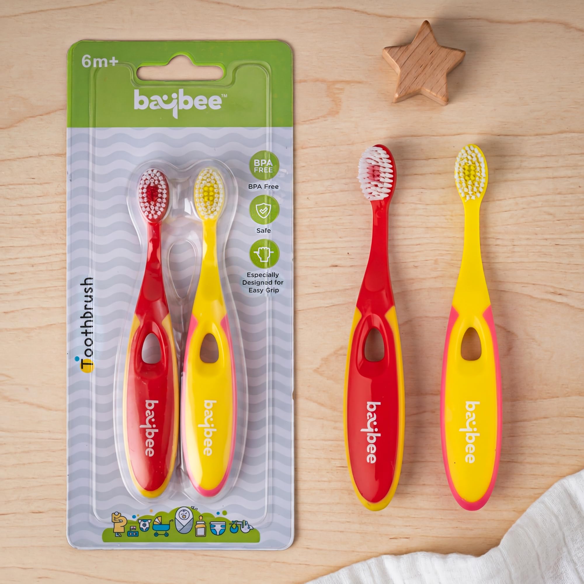 BAYBEE Ultra Soft Baby Toothbrush Set, Bpa Free Training Toothbrush With Soft Bristles & Easy Grip | Infant Brush For 6+ Months (Red/Yellow), Manual-image-15