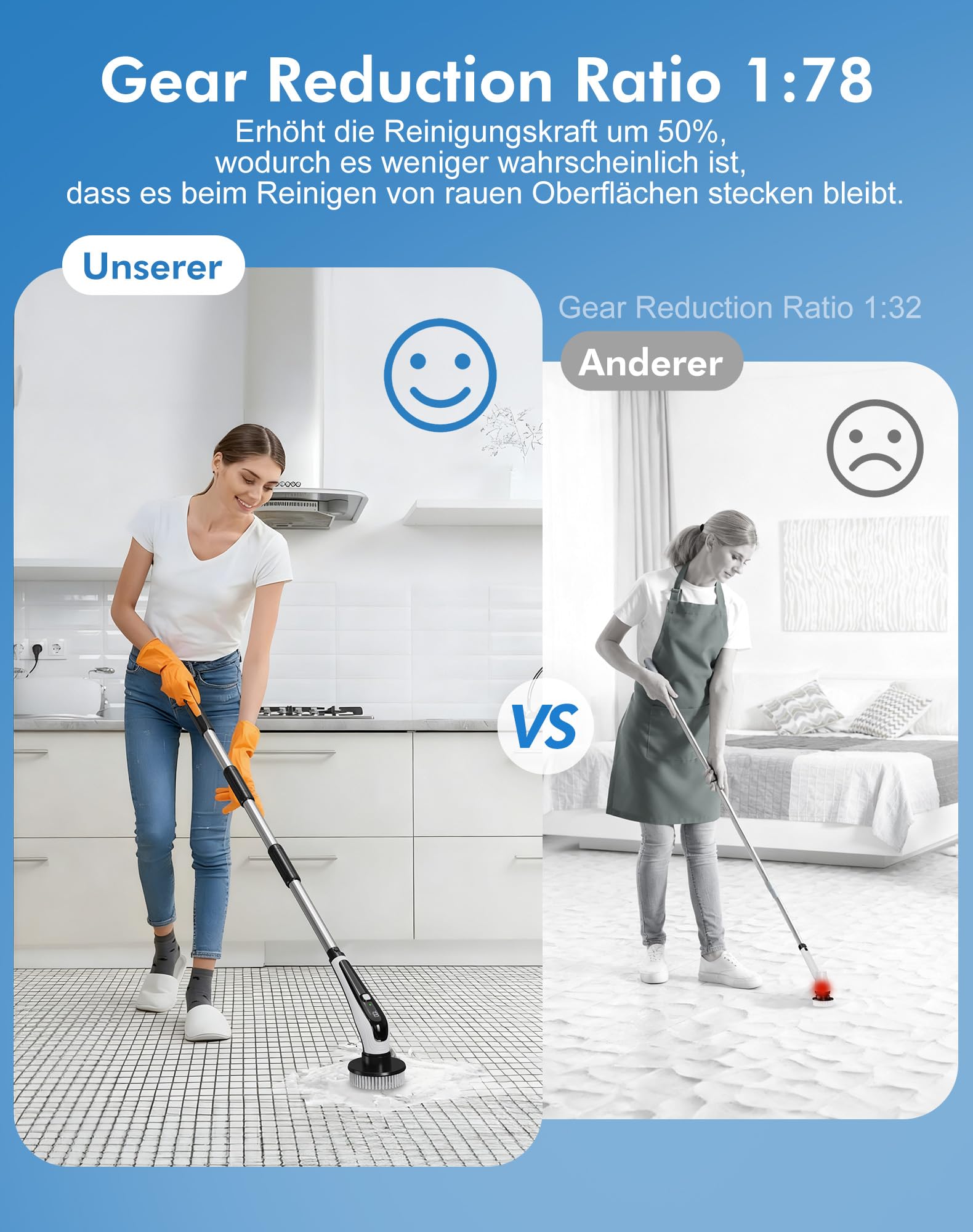 Elektrische Reinigungsbürste mit 9 Wechselbürsten, IPX8 Wasserdicht, 2 Geschwindigkeiten, Teleskopgriff 30–107 cm, 3000mAh Akku Elektrische Bürste zum Putzen für Bad,Küche,Auto,Boden,Fliesen