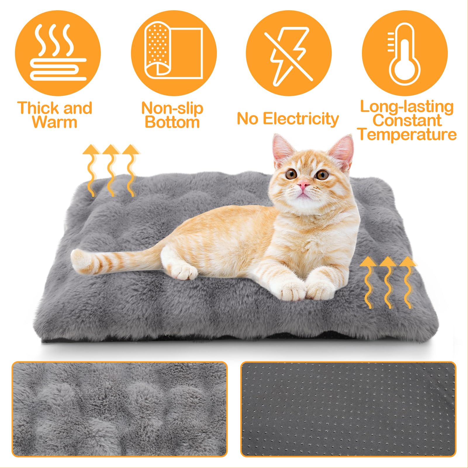 Wdmiya Selbstheizende Haustierdecke 90x60cm, Decke für Katzen & Hunde, Katzendecken Hundedecken Geräuschlos, Washbar Flauschig Selbstwärmende Thermodecke ohne Strom Kabel, Auto Haustier Decke(Grau, L)