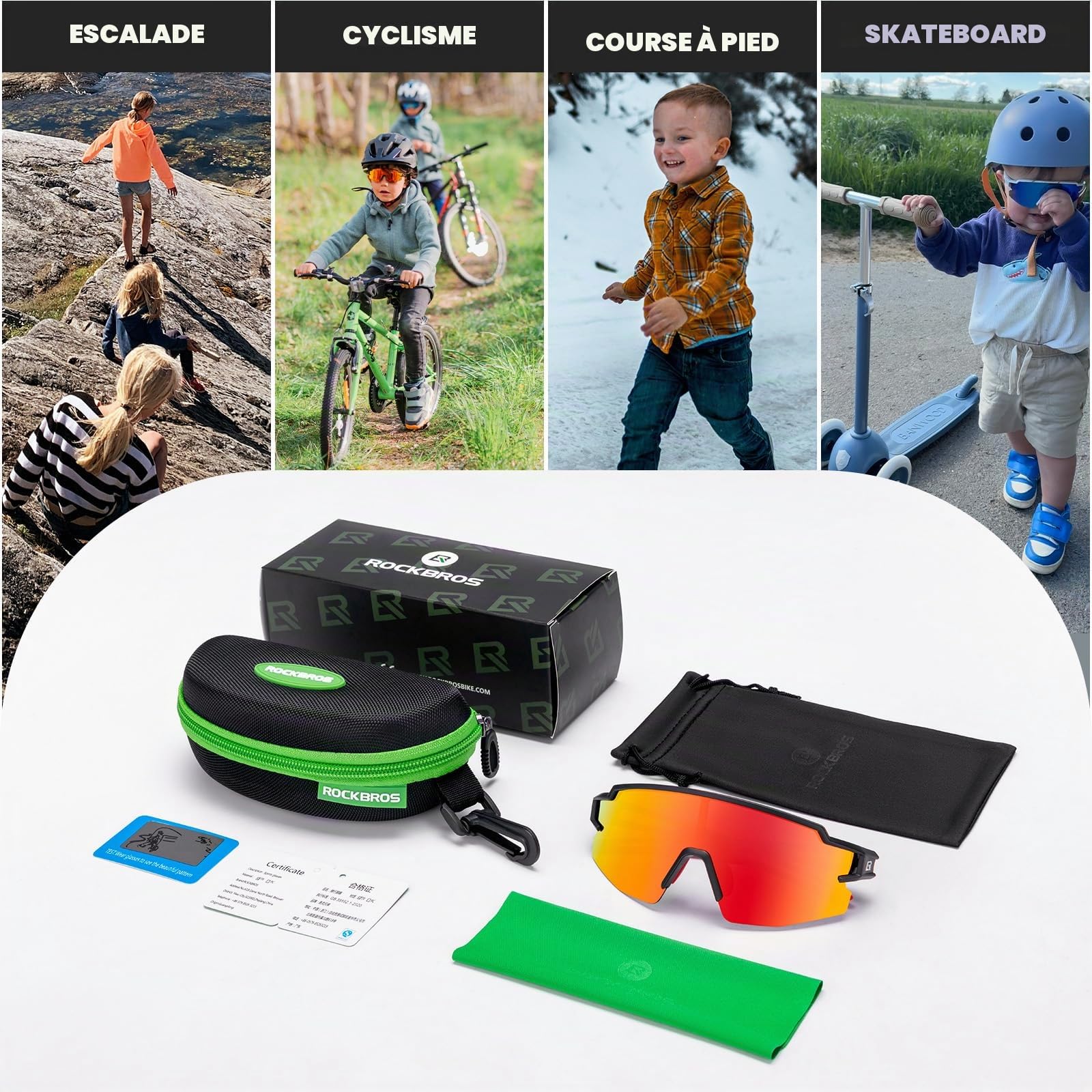 ROCKBROS Lunettes de Soleil Polarisées pour Enfants, Lunettes de Cyclisme UV400 Protection pour Garçon et Fille, Lunettes de Sport de Plein Air Vélo BMX VTT