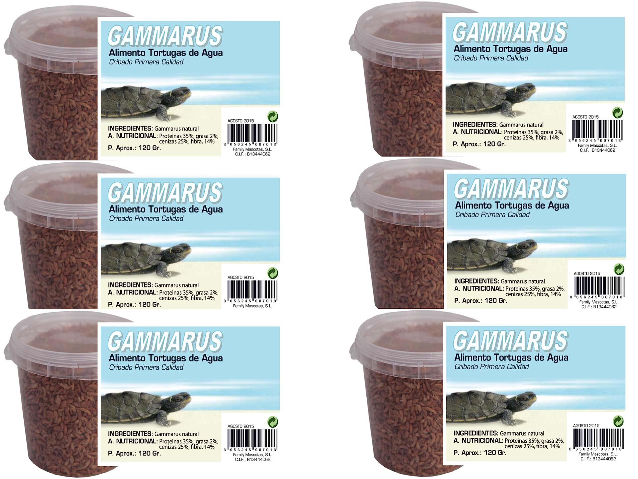 FAMILY MASCOTAS GAMMARUS GAMBAS para Tortugas Pack 6 Bote 1000ml 110gr Aprox. ALIMENTO Tortugas