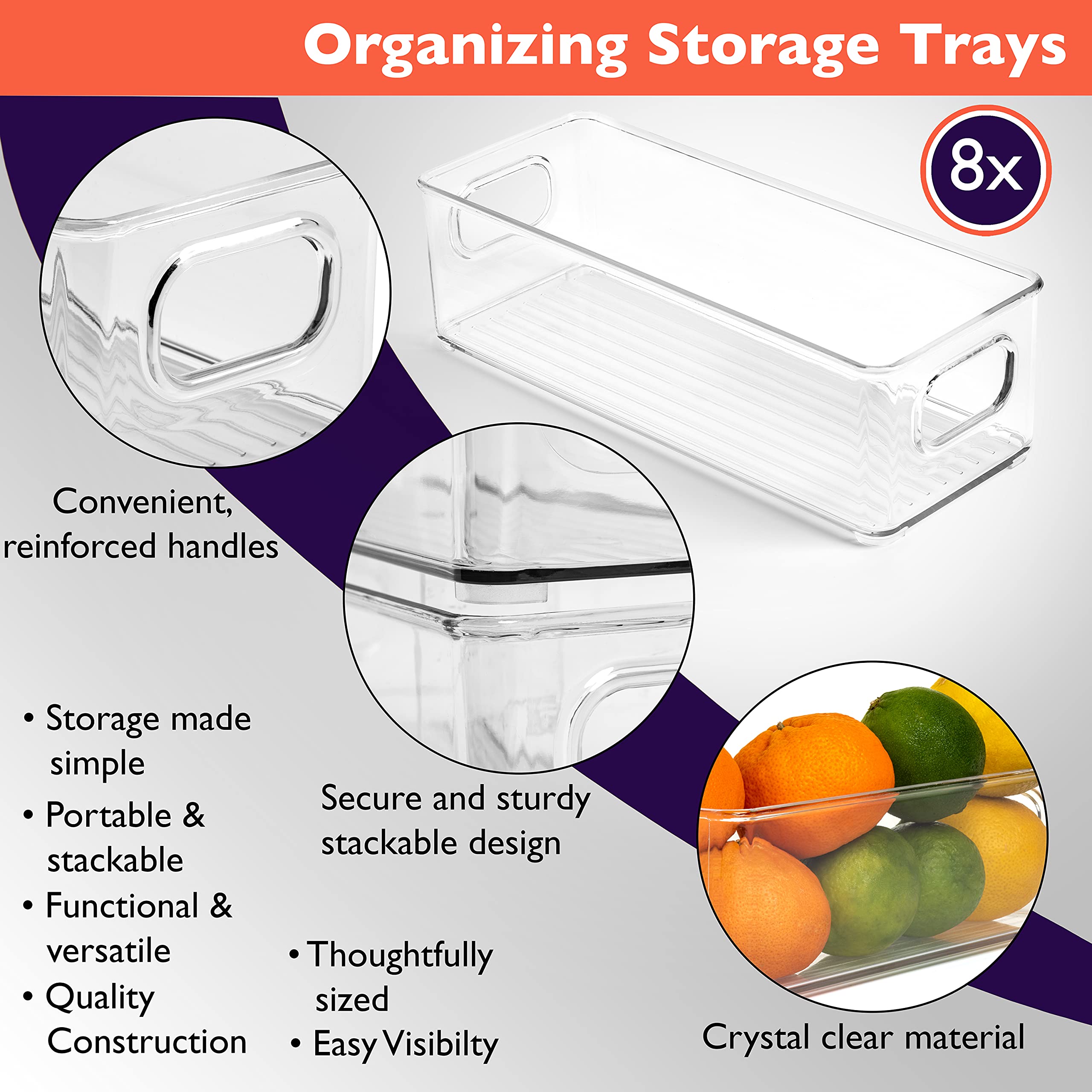 ClearSpace Plastikowy organizer do spiżarni i pojemnik do przechowywania żywności, świetna organizacja kuchni i przechowywanie w kuchni, pojemniki na lodówkę, 8 szt