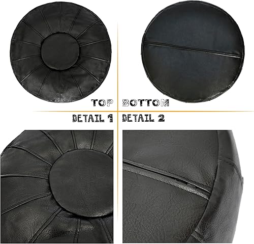 Miniatura 9 de Thgonwid Funda de puf otomano marroquí sin relleno, solución de almacenamiento para reposapiés otomano, silla puf, reposapiés, color negro Negro