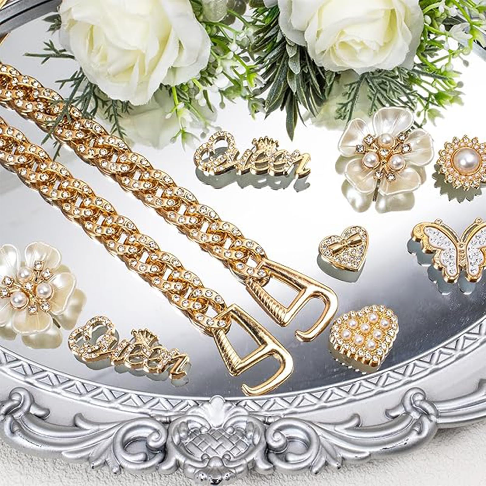 Adornos para Zapatos Dijes Extraíbles con Cristales y Perlas Decoración DIY Mujer Regalo