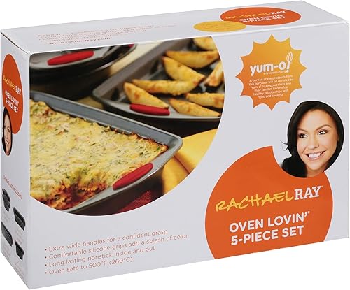 Miniatura 2 de Rachael Ray Utensilios antiadherentes para hornear con agarres que incluyen sartén antiadherente, bandeja para hornear, moldes para pasteles y