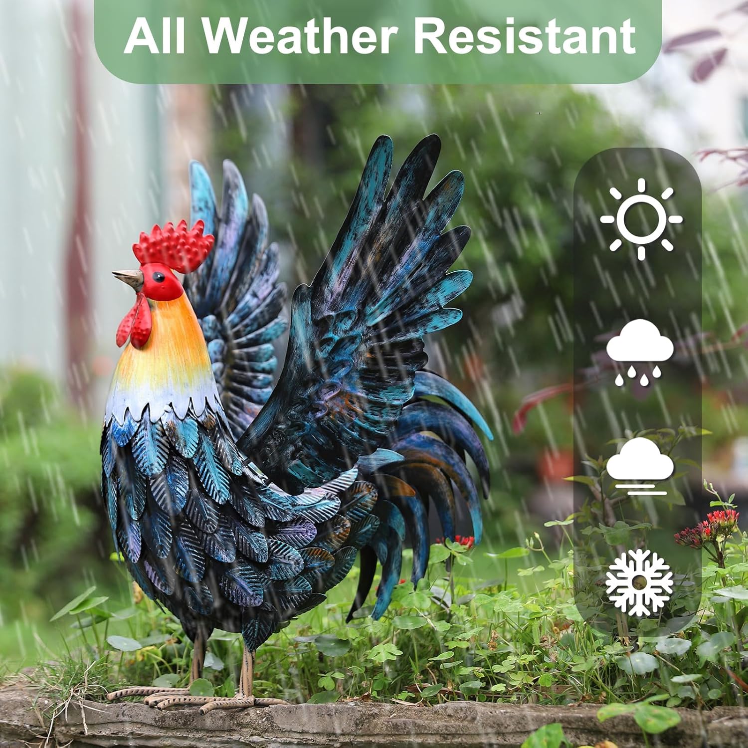 Handmade Multicolor Metal Rooster Garden Statue