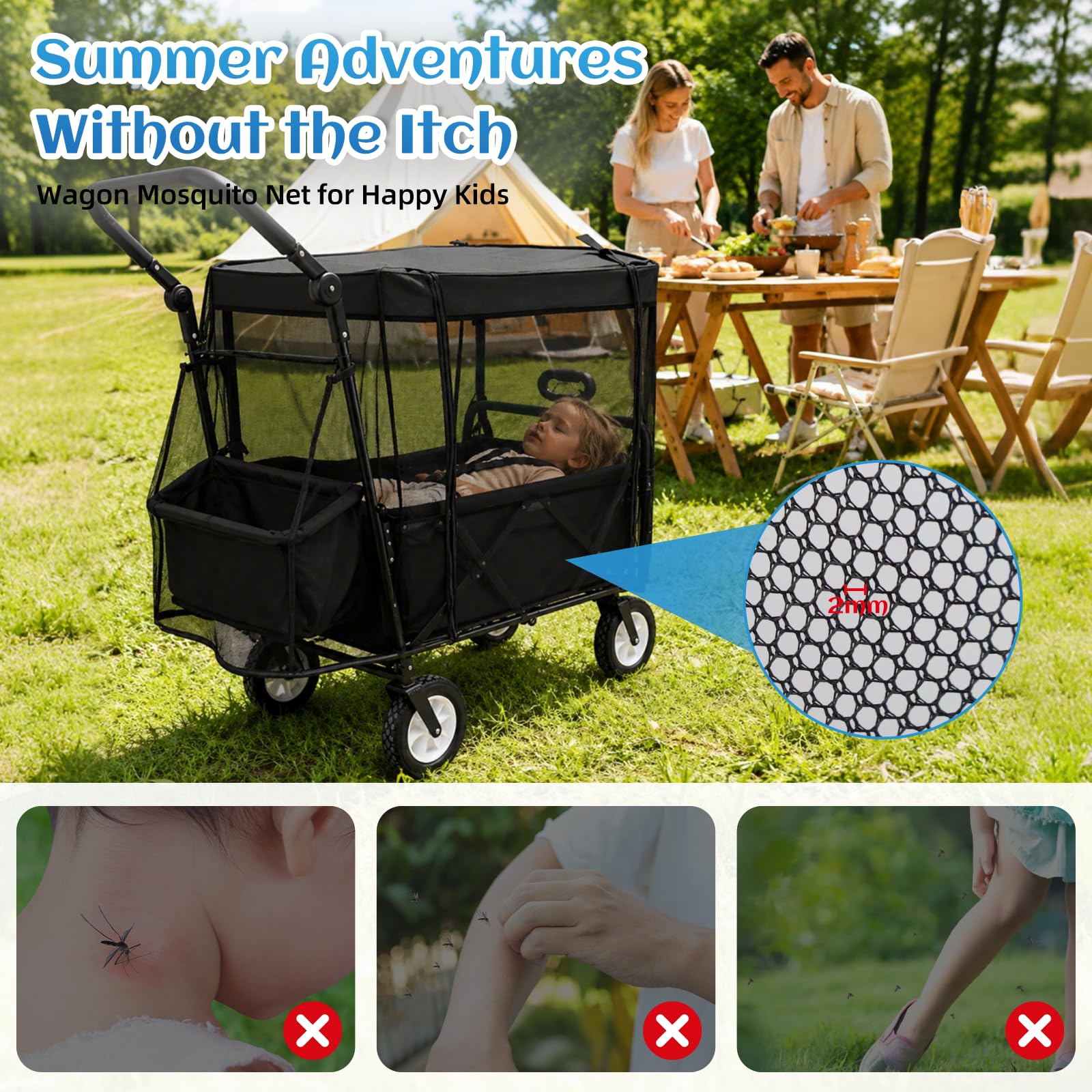 Moskitonetz Bollerwagen Universal 110x95x75 cm Insektenschutz Netz Fliegennetz Abdeckung Zubehör Faltbar