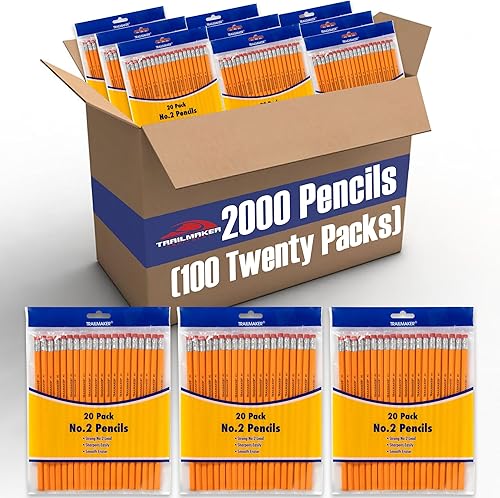 Miniatura 10 de Trail maker Lápices HB #2 con caja de madera, 100 lápices amarillos sin afilar a granel para la escuela, la oficina (1000 lápices)