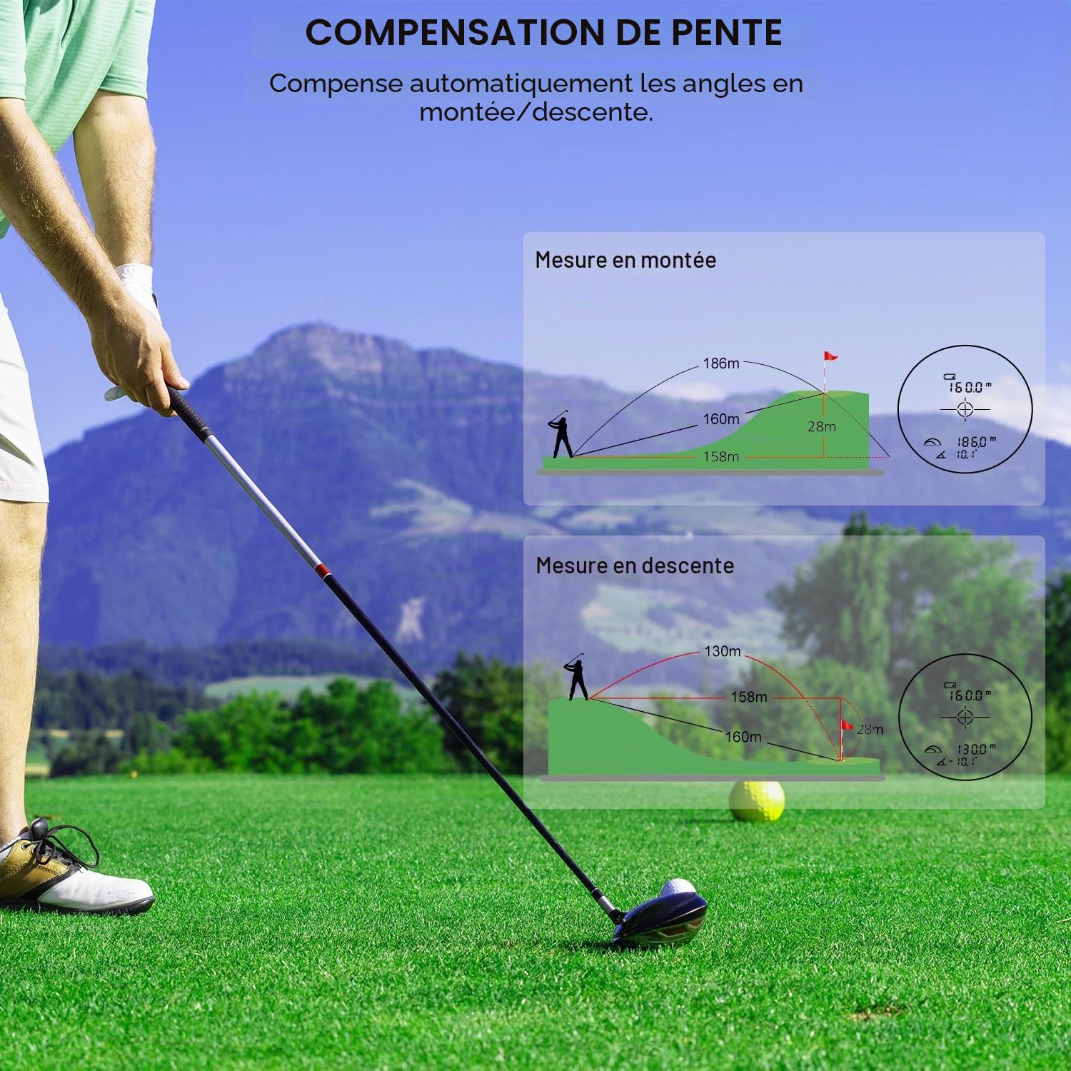 HANMATEK GR1200 Télémètre de Golf avec Mesure d'inclinaison, Fonction de Verrouillage du Drapeau et Alarme vibrante, grossissement 6,5X, portée 1200 Yards, Batterie Rechargeable pour Homme et Femme