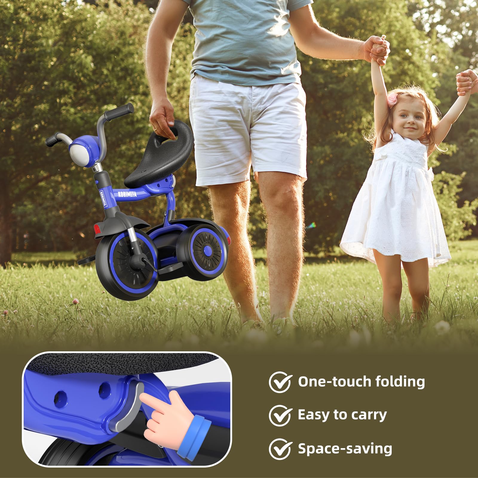 KORIMEFA Vélo D'Équilibre Pliable Pour Enfants 1-3 Ans - Tricycle Avec Panier Rose