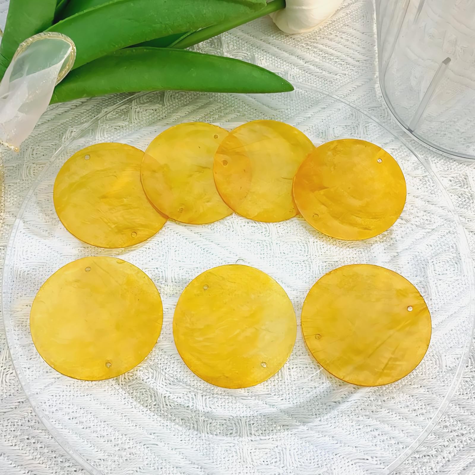 100PCS 2-in Round Shells Pieces with 2 Hole, Polished Round Shell Slice - Capiz Shells Pearl Coin Beads - Handmade Decorative Accessories for DIY(Orange) — image 1